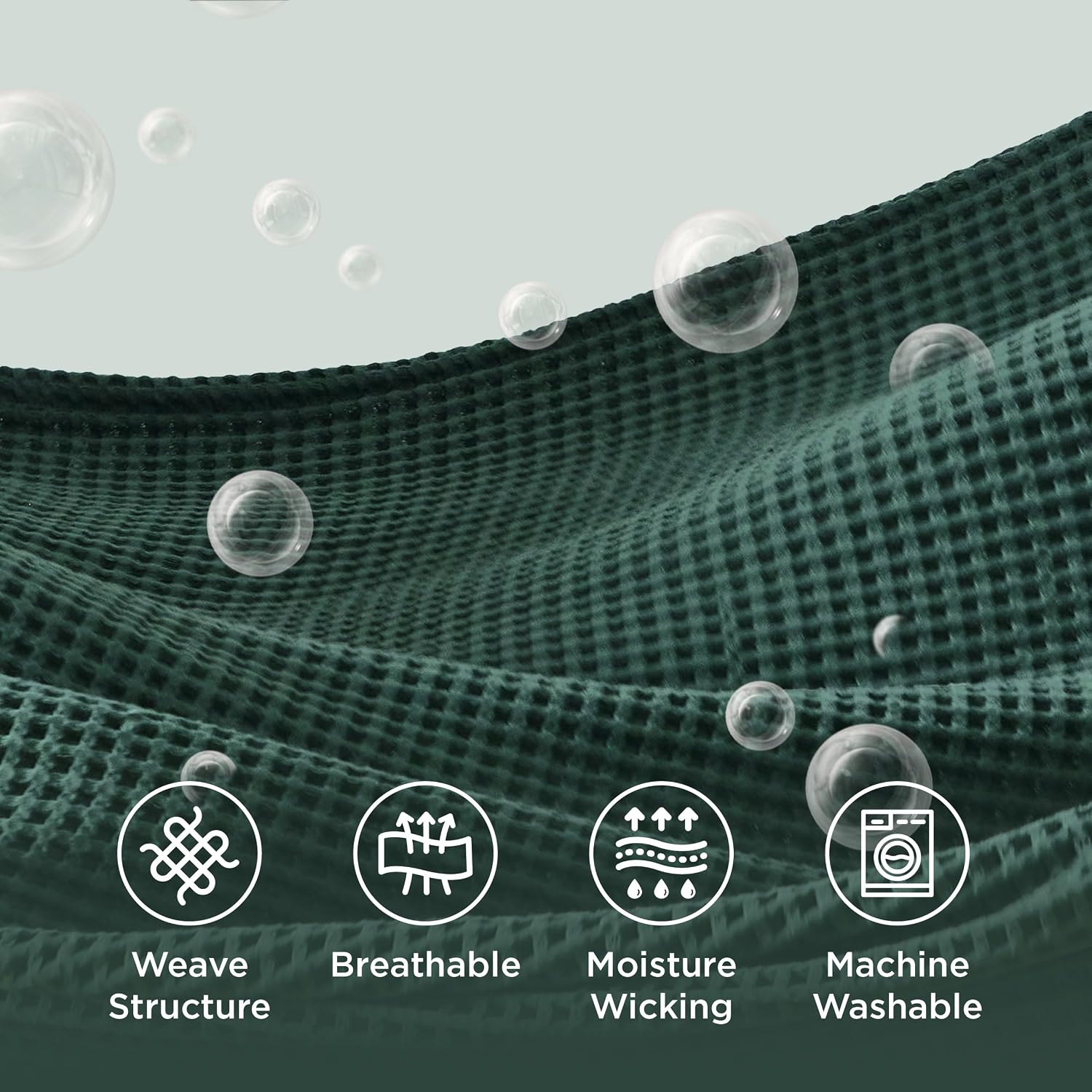 Detalle de Bedsure King Cotton Waffle Blanket, Dark Green, 108" x 90
