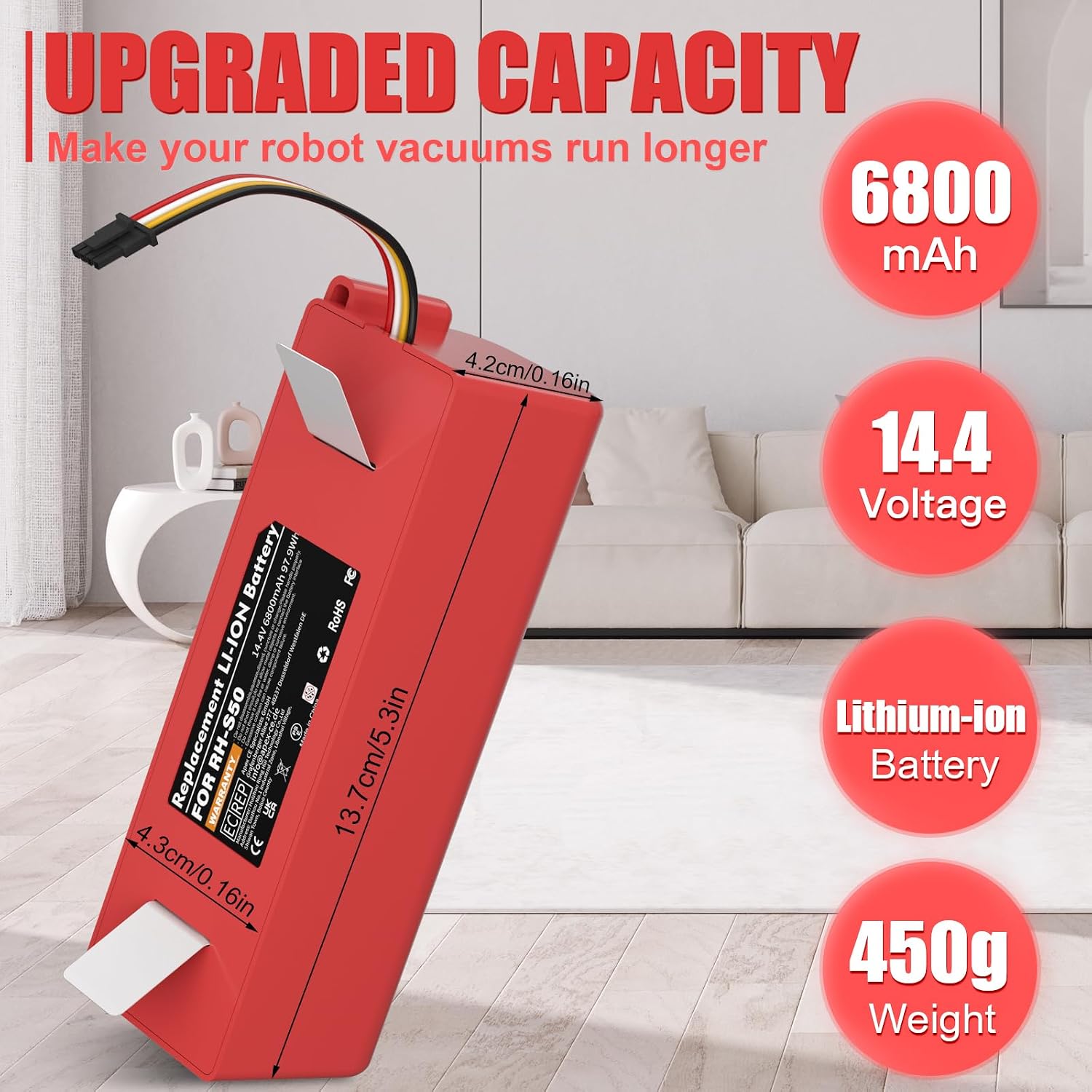 Detalle 2 de GGiking Akku für Xiaomi Roborock 14,4V 6800 mAh