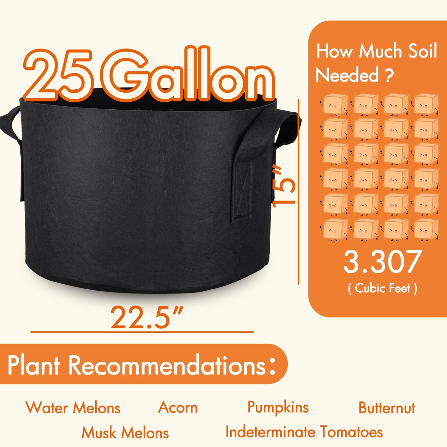 Detalle de Gardzen GGB-25G 25-Gallon Grow Bags, 10-Pack, 300G Fabric with Handles