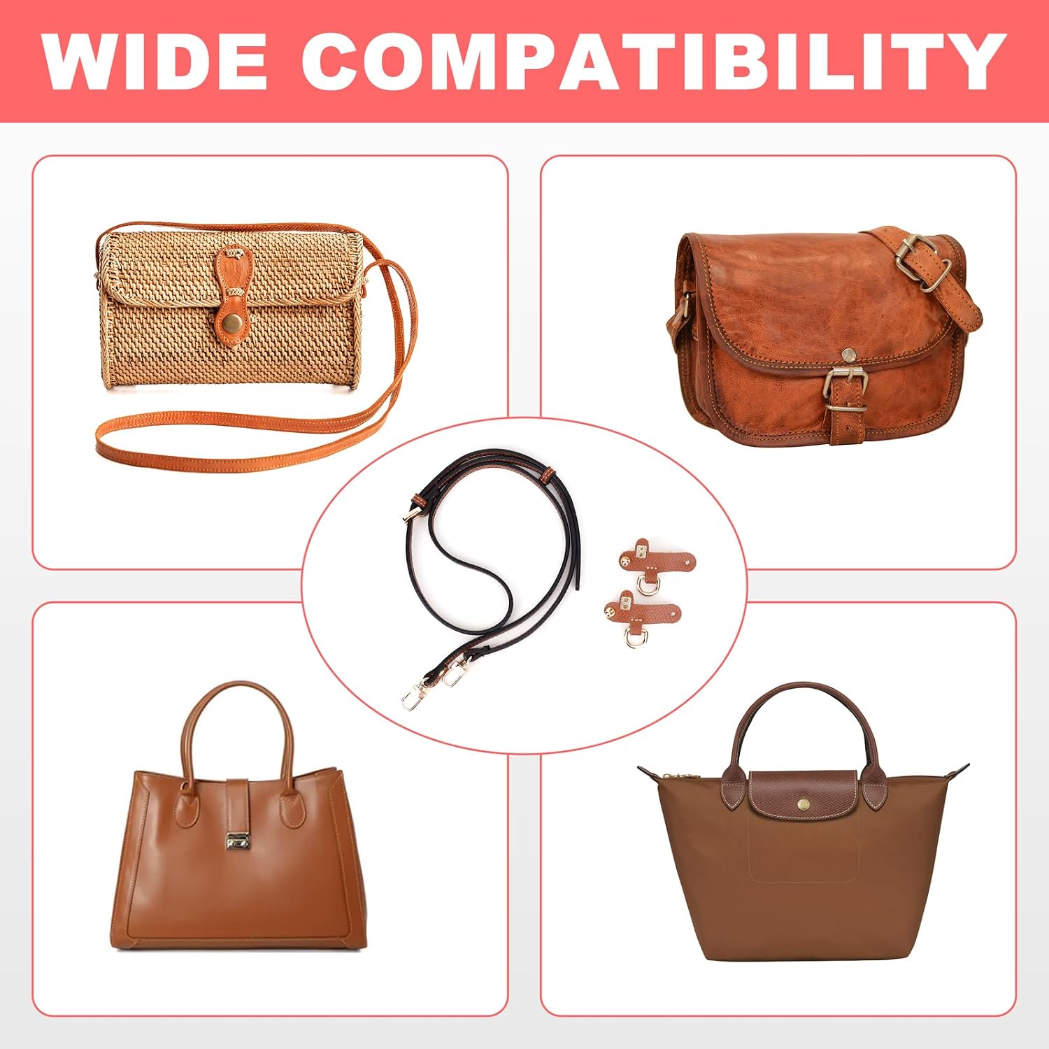Thumbnail 4 de GADITIEK Leather Brown adjustable strap for Longchamp mini bag