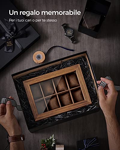 Thumbnail 7 de SONGMICS GISELLA Collezione Scatola per Orologi con 8 Scomparti, Noce Rustico, 2 Livelli con Coperchio in Vetro