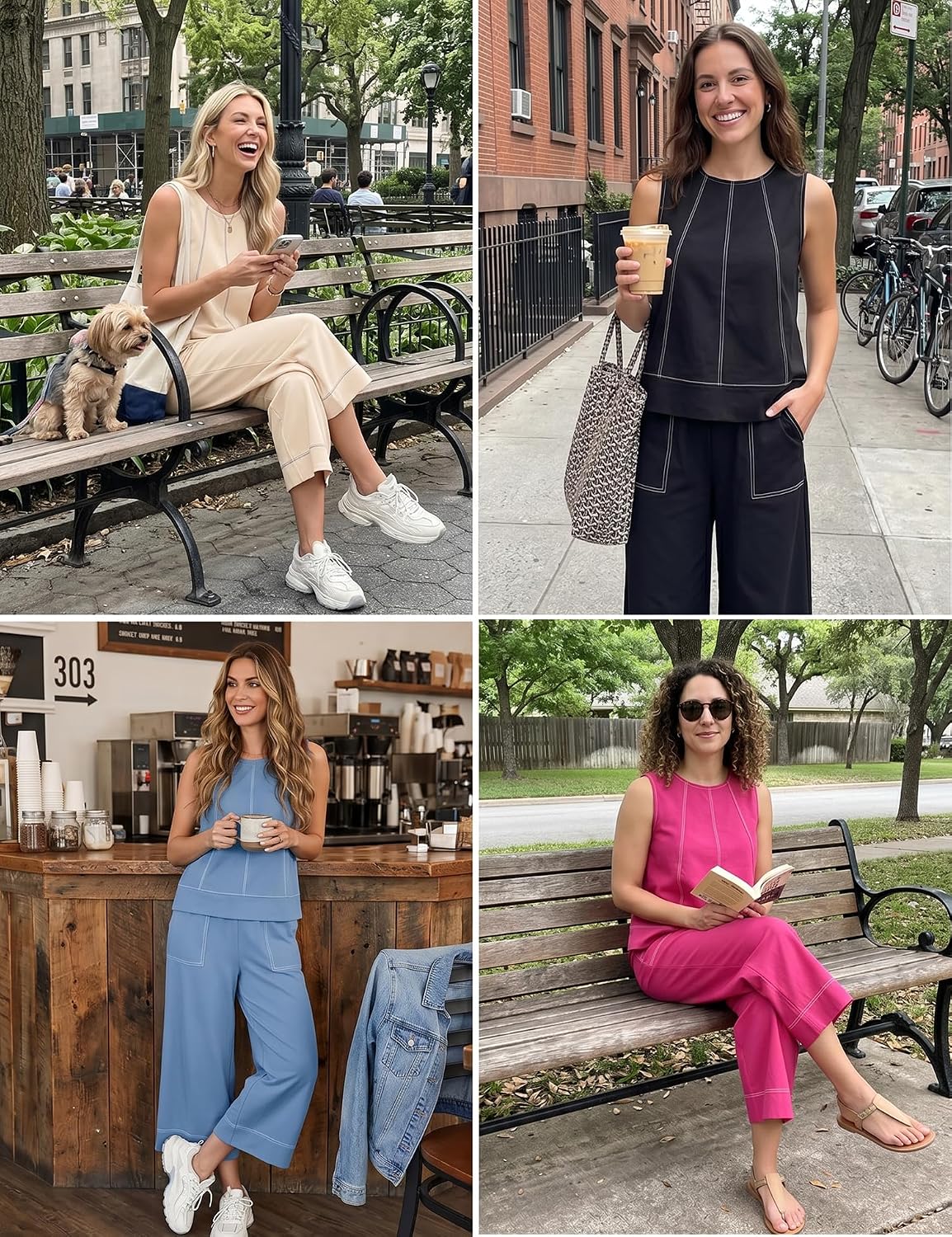 Thumbnail 2 de LOMON Two Piece Sets for Women: Sleeveless Top & Wide Leg Crop Pants