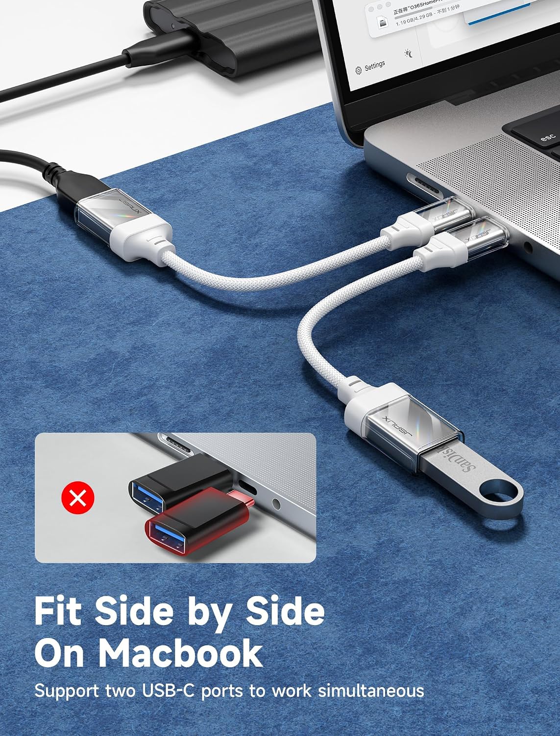 Detalle de JSAUX CD0059 USB-C to USB-A Adapter, USB 3.0 OTG, 2-Pack