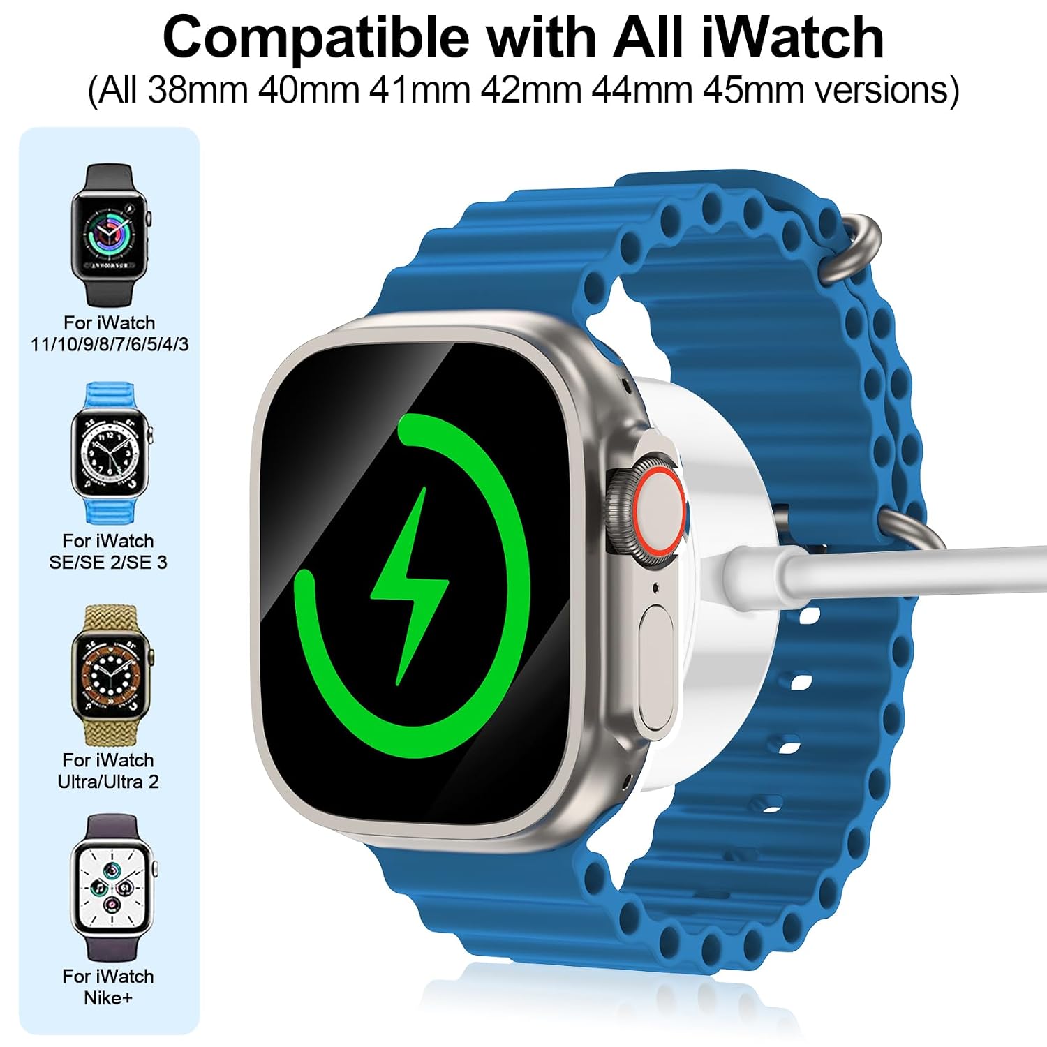 Detalle de toaksi A2255 Apple Watch Magnetic Charging Cable, USB-A/USB-C, 4.9 ft