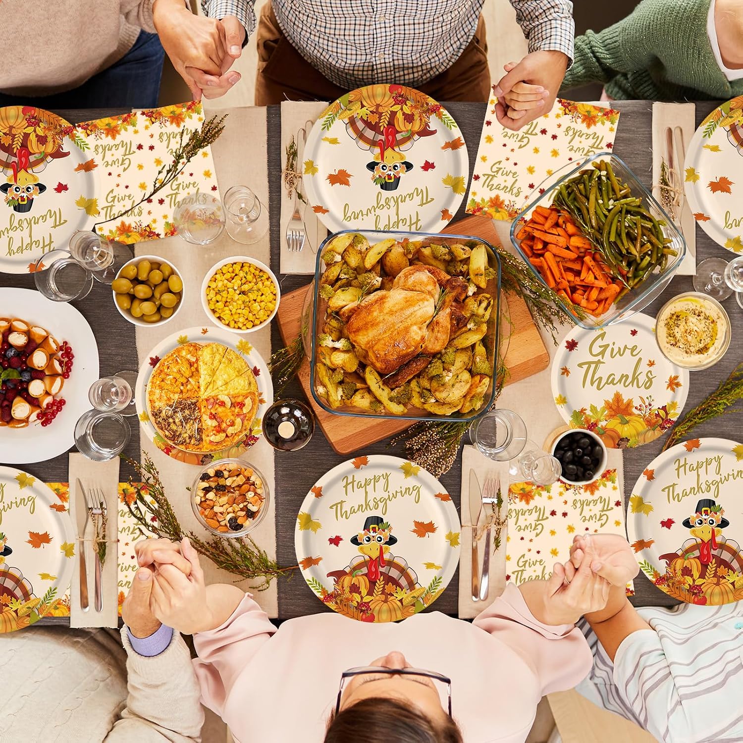 Detalle de PERFQU Thanksgiving Paper Plates and Napkins Set, 150 Pieces, 9- and 7-Inch