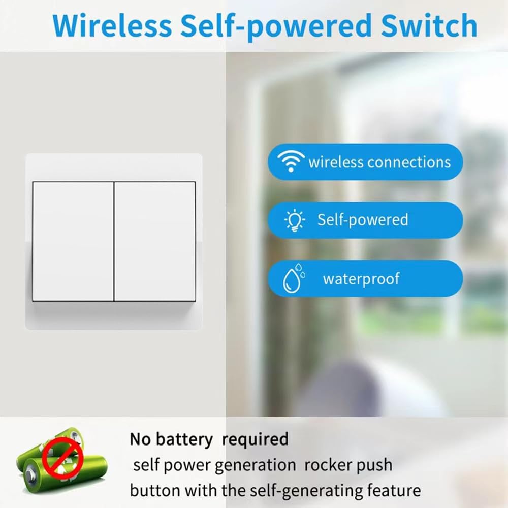 Thumbnail 2 de Cerhot EU Self-Powered Wireless Light Switch Kit (EU 2Gang) with 433MHz Kinetic Switch
