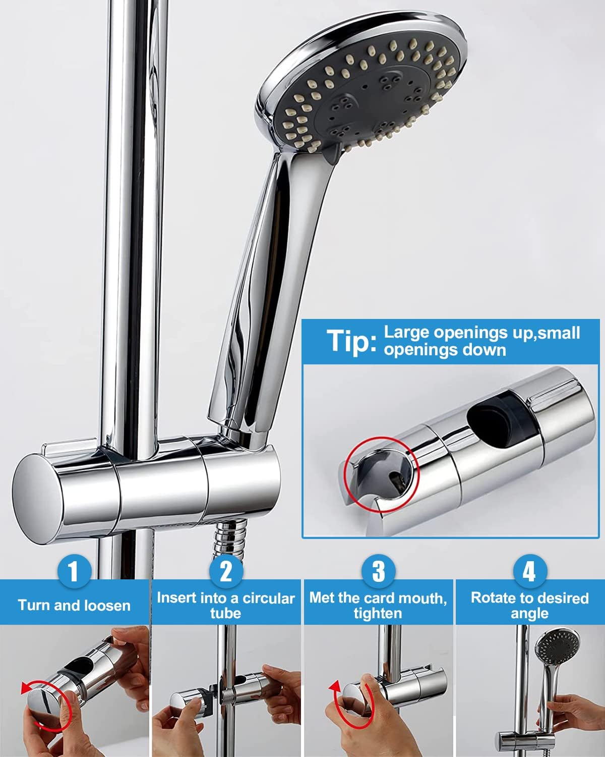 Detalle de Support de Douche universel pour barre coulissante 19-25 mm – rotation 45° et réglage en hauteur