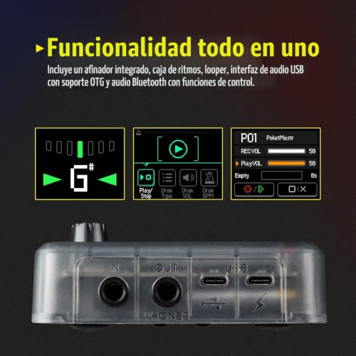 Detalle 2 de SONICAKE Pedal de guitarra multiefectos: 9 módulos, 100 presets y compatibilidad OTG