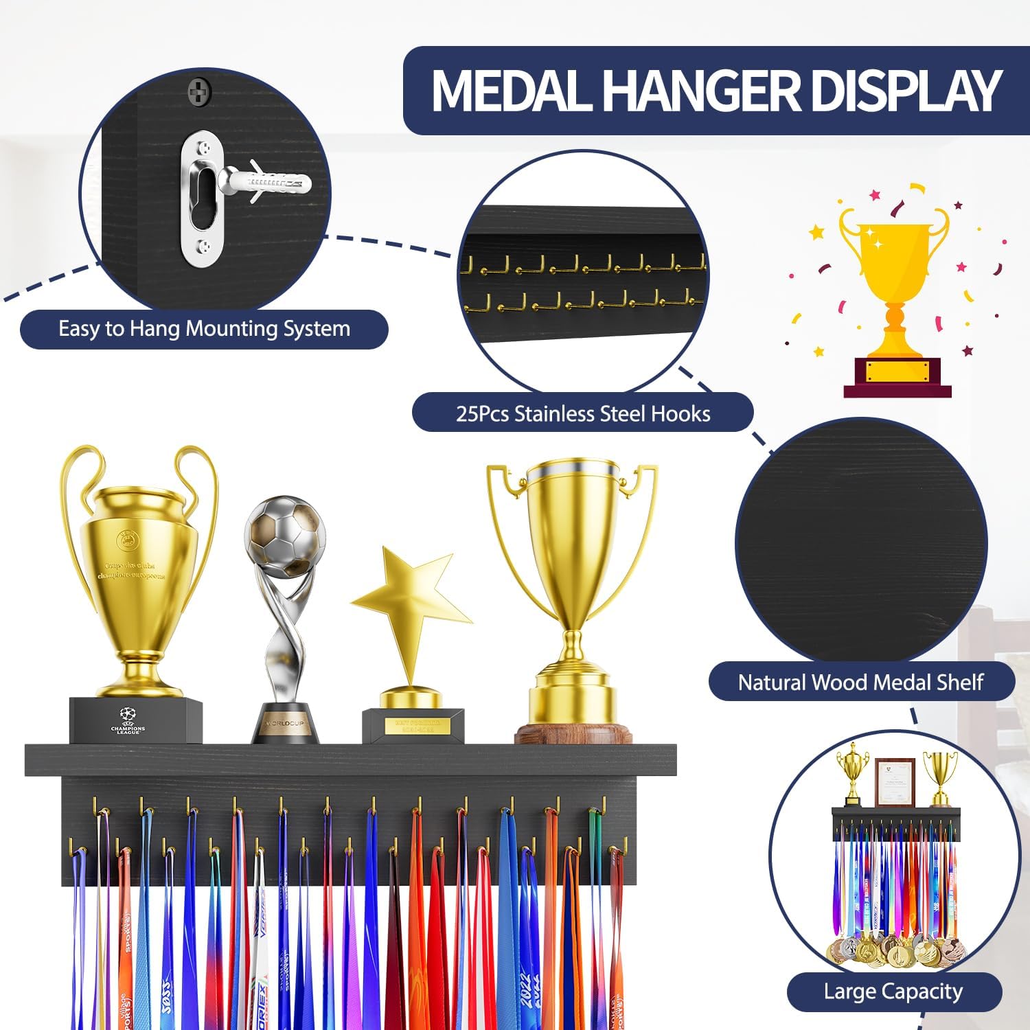 Thumbnail 2 de DSVENROLY Medal Holder Display Shelf Organizer