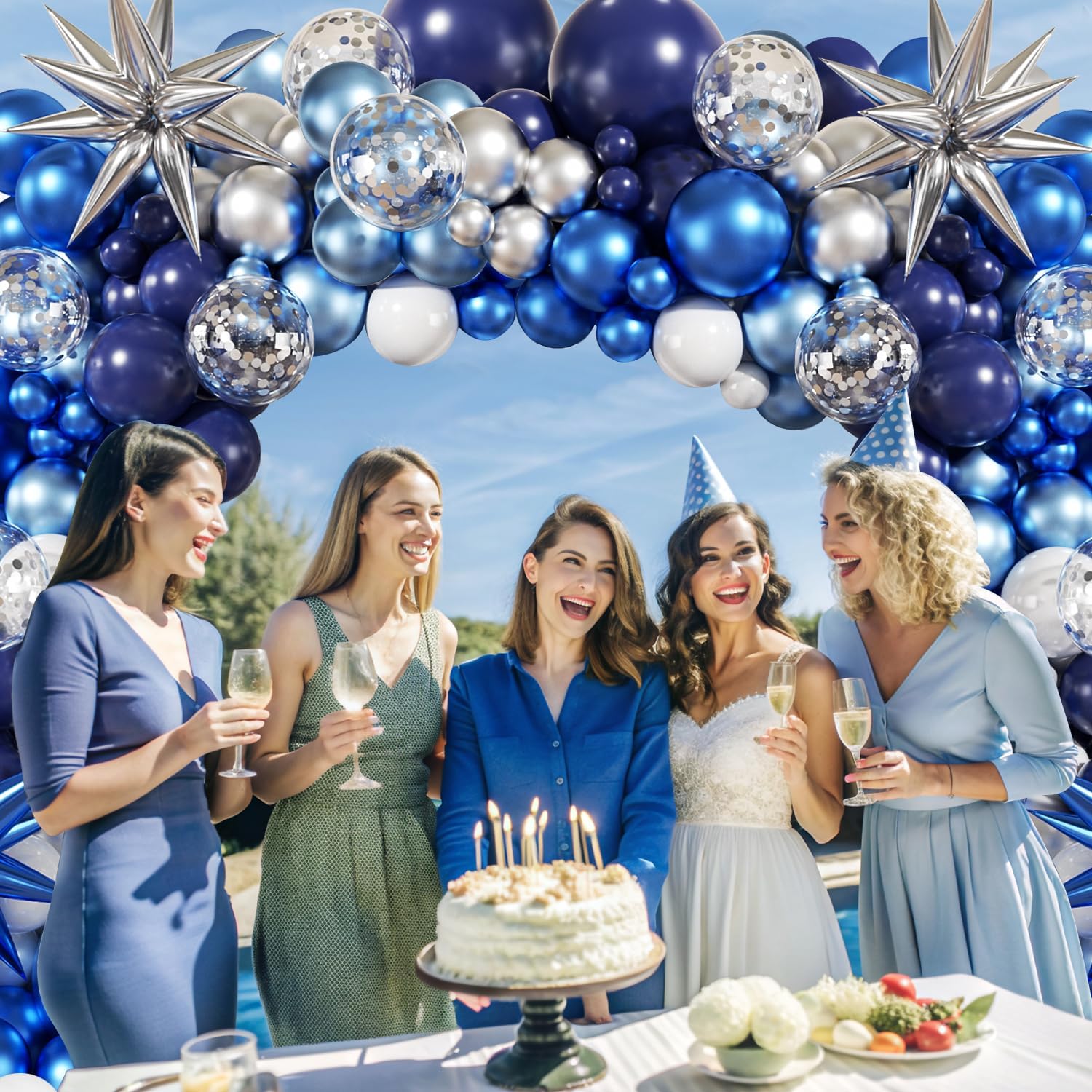 Thumbnail 6 de LANGASQUE Blue White Silver Balloon Garland Arch Kit (140 pcs) for Birthdays, Weddings & More
