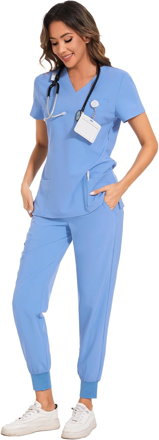Thumbnail 2 de COZYFIT Women’s Medical Scrub Set with V-Neck Stretch Top and 8-Pocket Jogger Pants