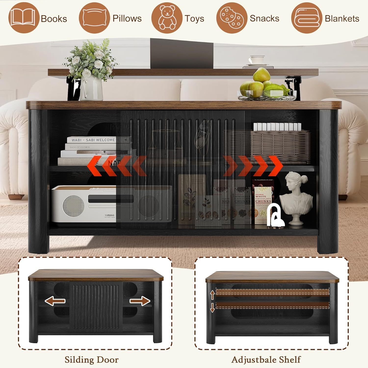 Thumbnail 6 de Decofy Lift-Top Coffee Table with Walnut Top