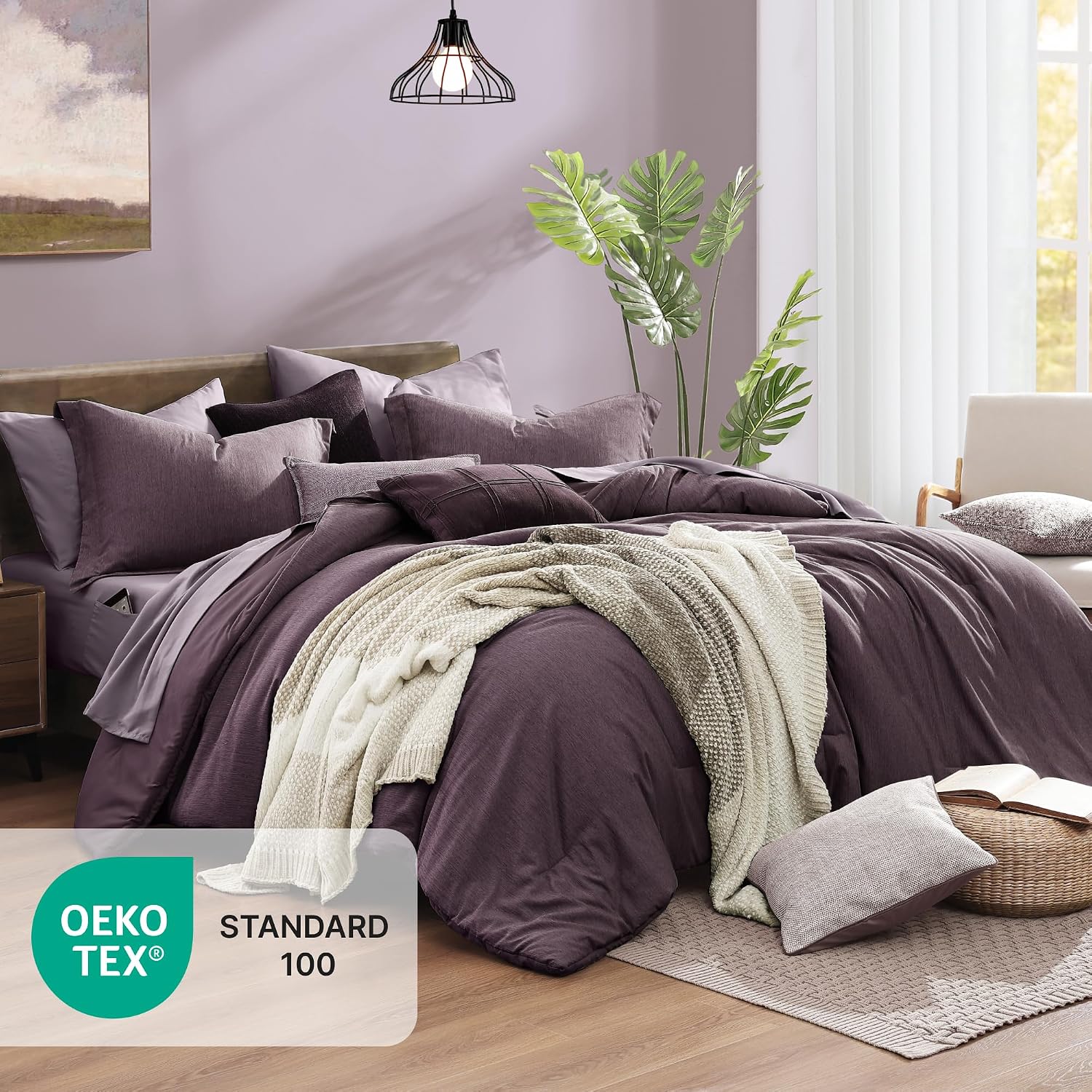 Thumbnail 4 de Monbix Super King Plus Comforter Set, 7-Piece Italian Plum Bedding