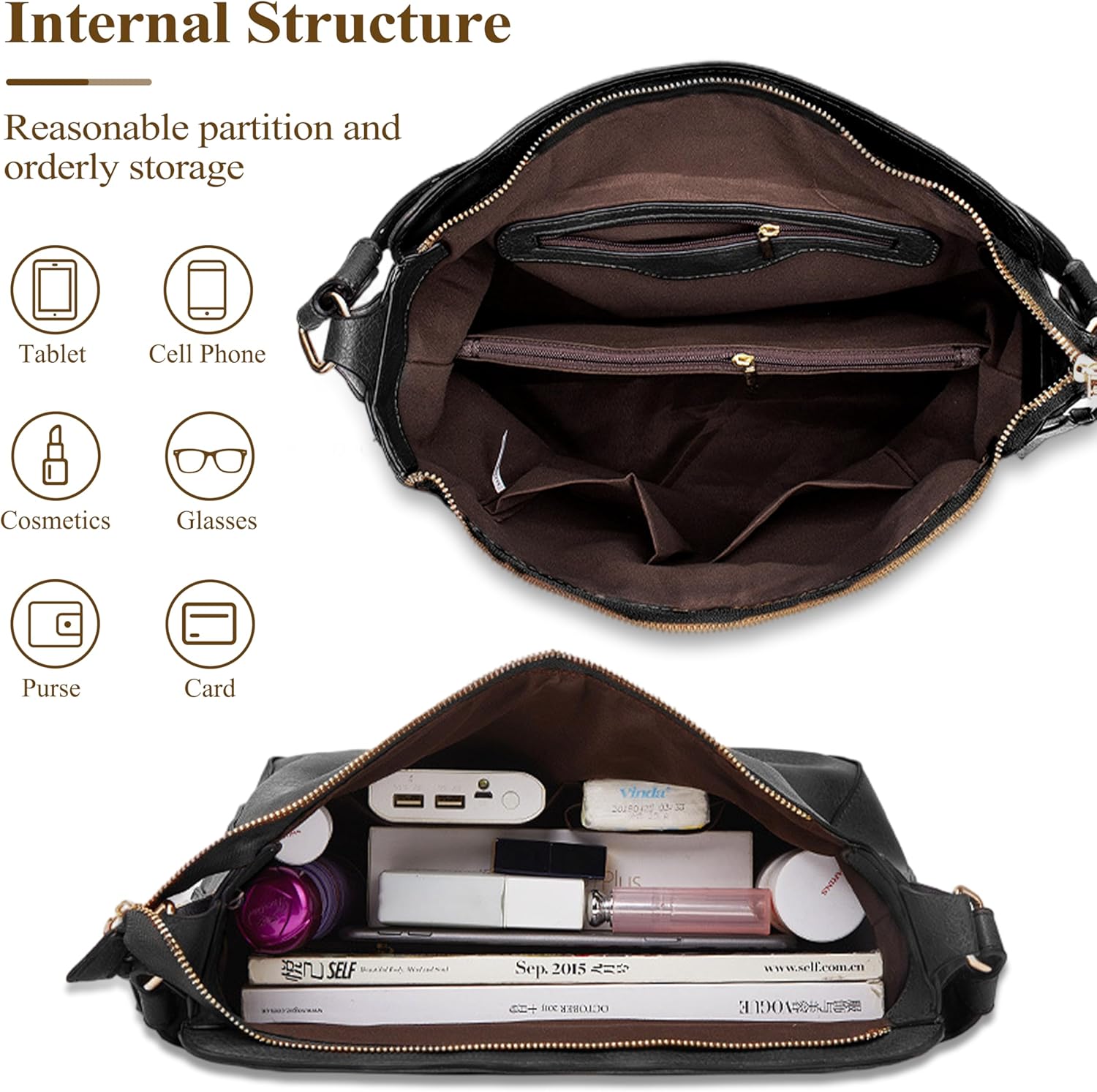 Thumbnail 4 de Mabecol Shopper Tasche Damen (groß) – elegante Umhängetasche aus PU mit Reißverschluss