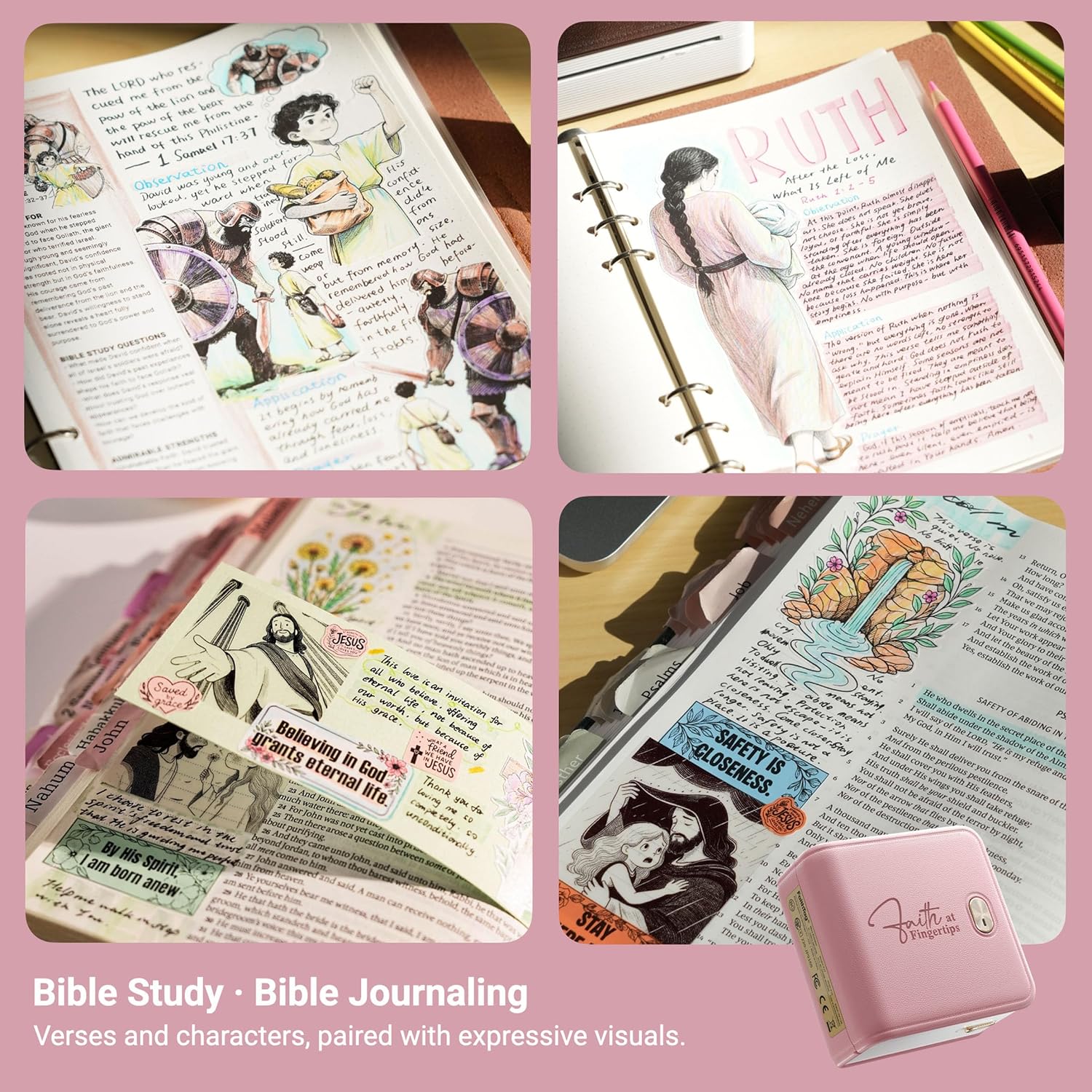 Detalle 2 de FaithTag Pink Bible Study Supplies F21 Kit for Bible journaling stickers and verse printing