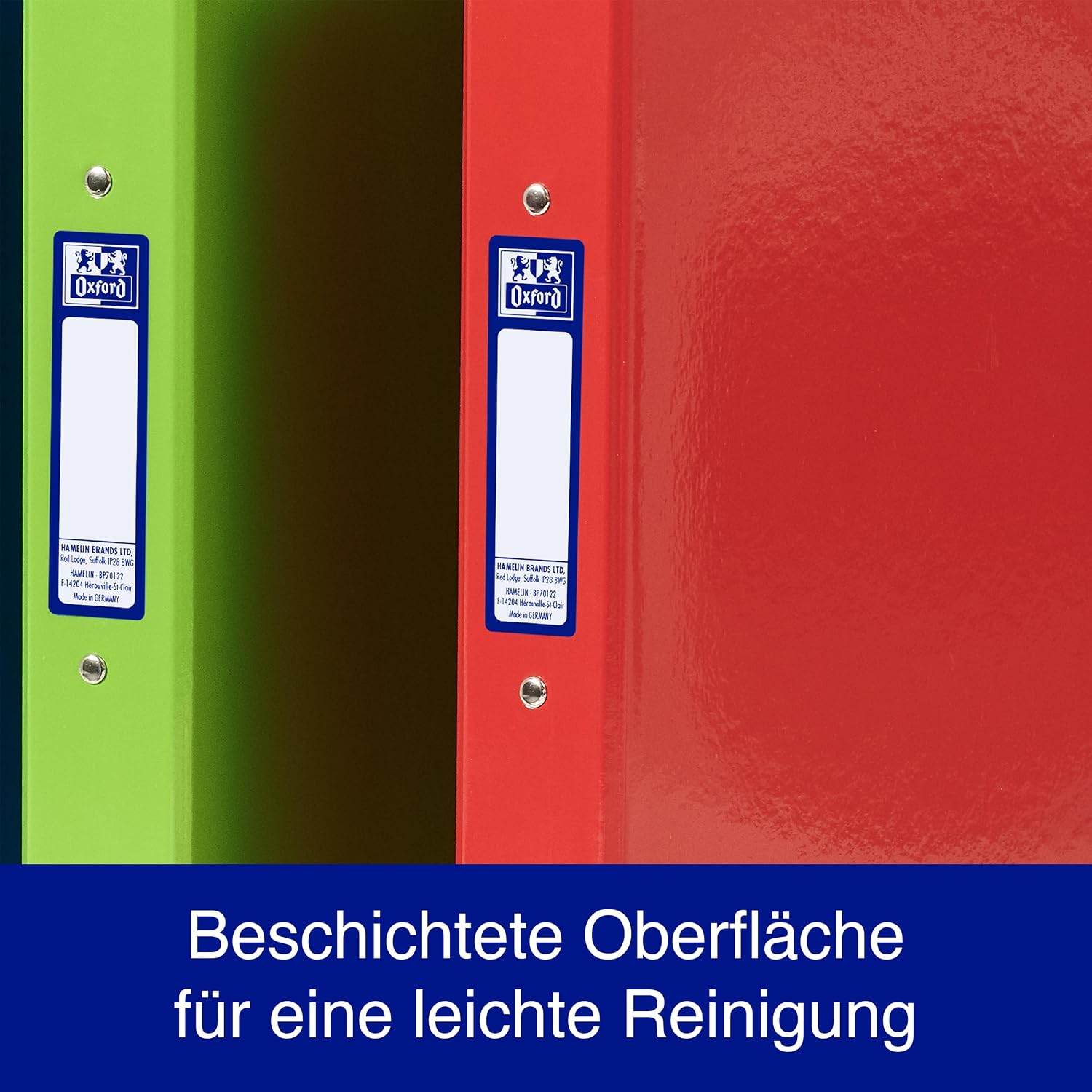 Thumbnail 6 de Oxford Ringbuch A4, 4 cm Rücken, 2‑Ring, Mixfarben (Rot/Grün/Blau) – 3 Stück