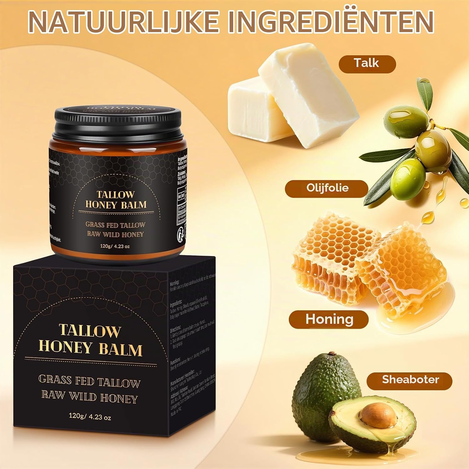 Detalle 2 de Ingbear Beef Tallow Crème 120 g met honing voor gezicht en lichaam