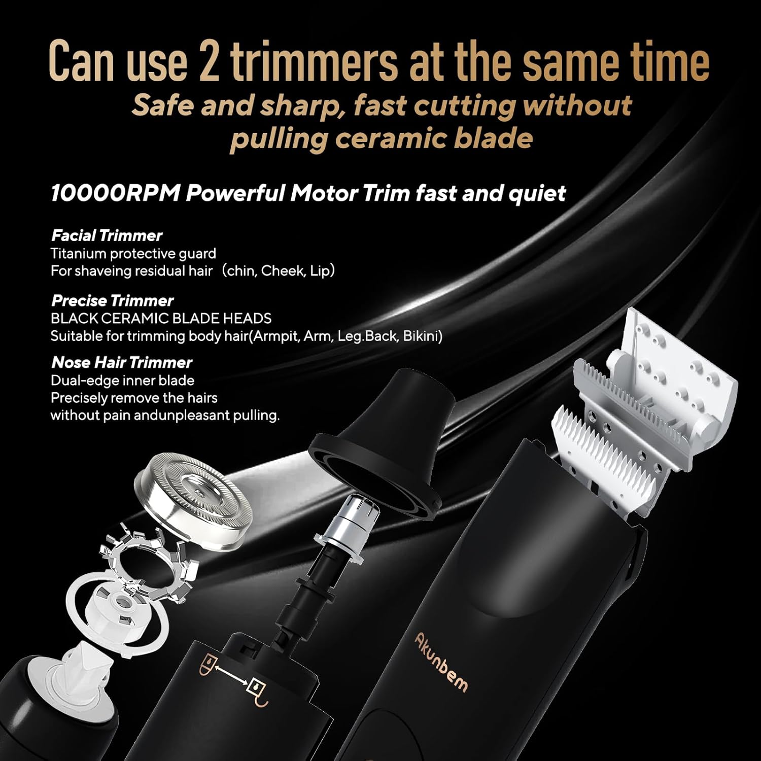 Thumbnail 1 de Akunbem Groin & Body Hair Trimmer for Women and Men: IPX7, Dual-Head Waterproof Shaver