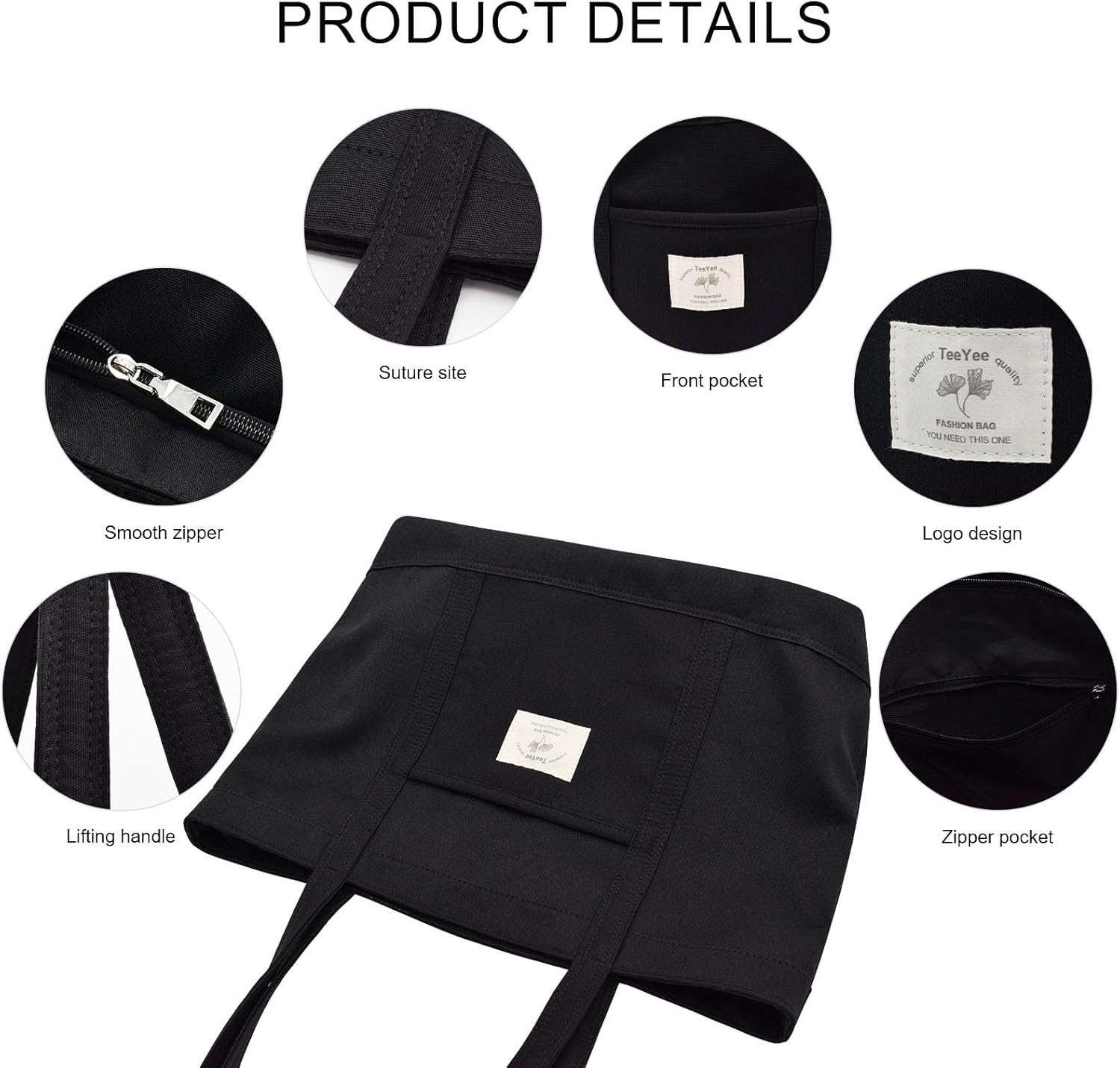 Thumbnail 6 de Damen Shopper aus Nylon mit Reißverschluss – Damen Handtasche/Umhängetasche mit Vordertasche