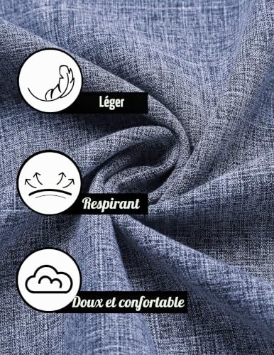 Thumbnail 4 de COOFANDY Chemise d'été en Lin pour Homme - Manches Courtes, Bleu Profond, Coupe Droite