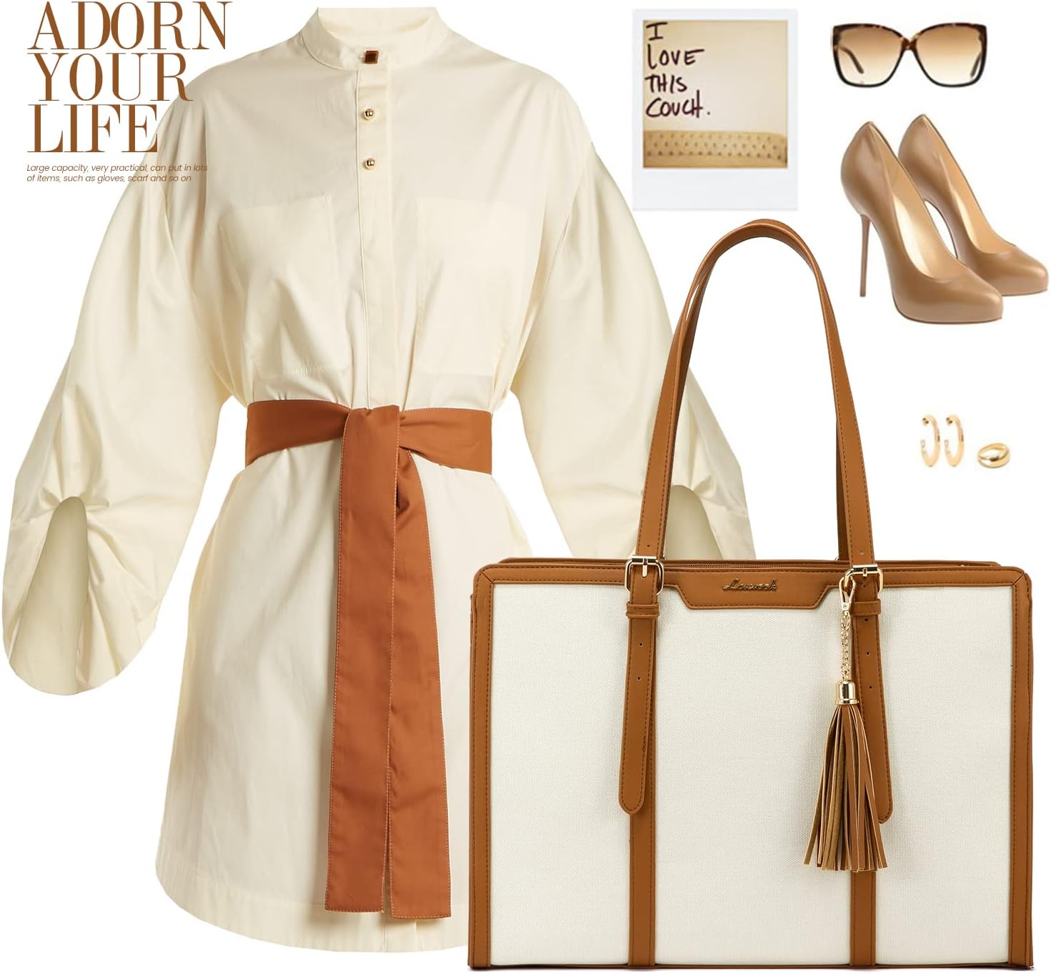 Thumbnail 2 de LOVEVOOK Laptop Tote Bag 15.6 inch Beige
