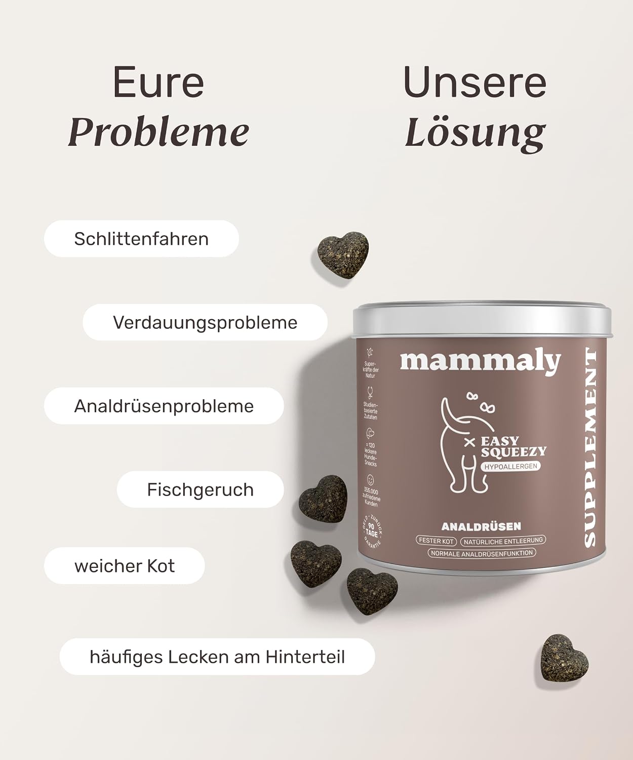 Detalle 2 de mammaly Analdrüsen 9in1 Leckerli 120 Snacks