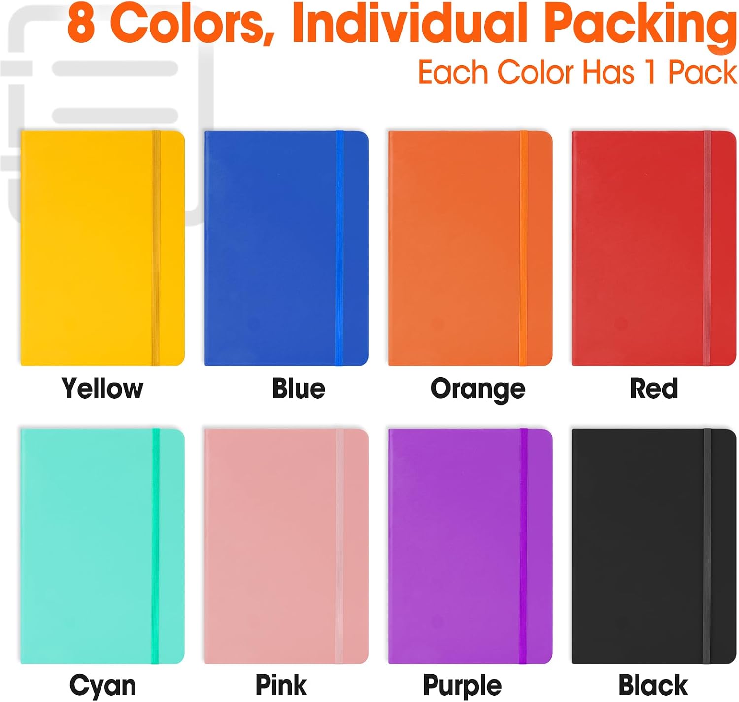 Detalle de BGUP 8-Pack A5 Lined Hardcover Notebooks, 136 Pages, 8 Colors