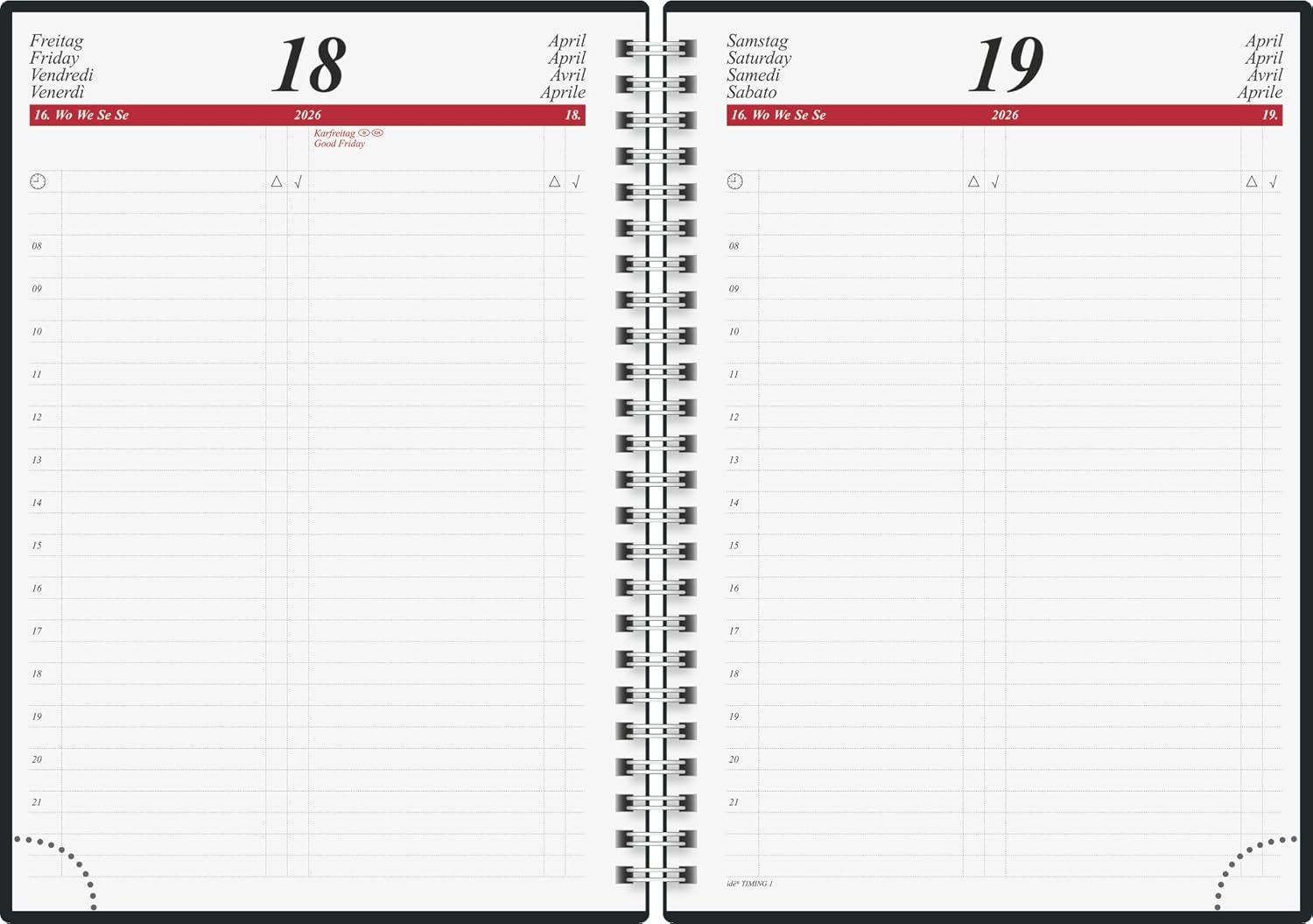 Detalle de rido/idé Buchkalender Mod. Timing 1 2026 (A5) – schwarz