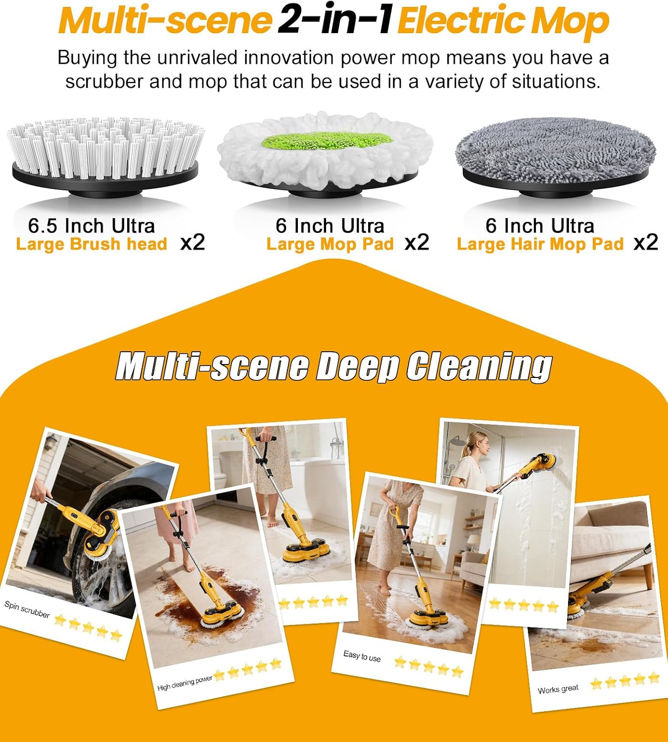Detalle de qimedo M3 Pro 6000mAh Cordless Electric Mop & Scrubber — 800 RPM, Smart Display, LED Light, Water Spray