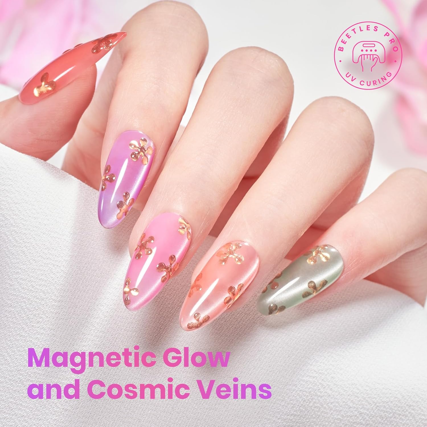 Detalle de Beetles Cat Eye Gel-Nagellack-Set – 6 Farben mit Magnet, Samt-Effekt, 7,5 ml pro Flasche