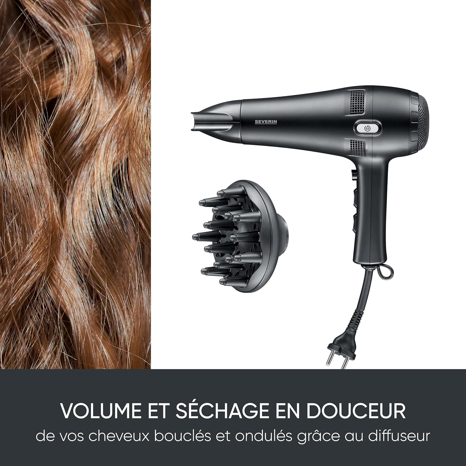 Detalle de Sèche-cheveux Severin HT 0165 avec câble rétractable et accessoires amovibles