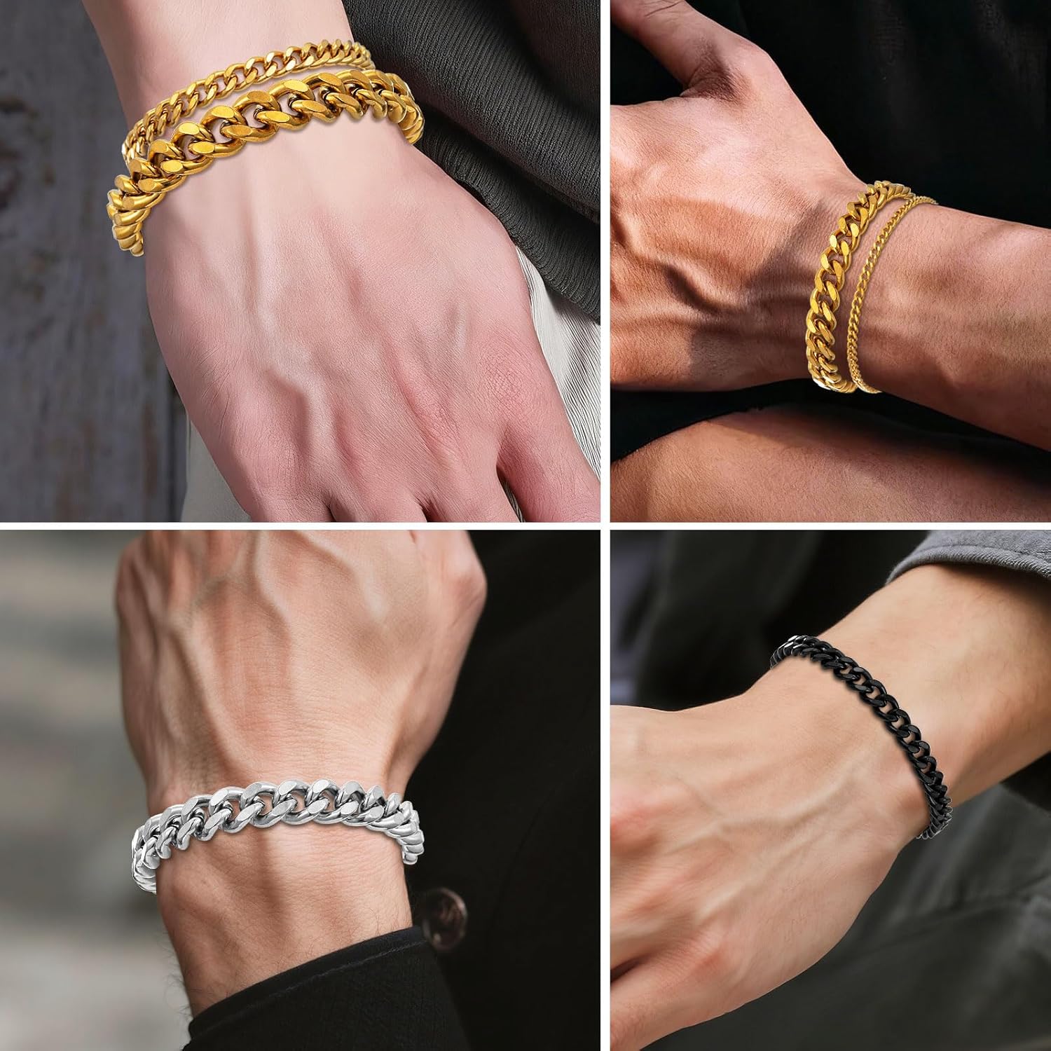 Detalle de Esmoly Bracciale da Uomo in Acciaio Inossidabile 316L – Catena Cubana, 19/21/23 cm