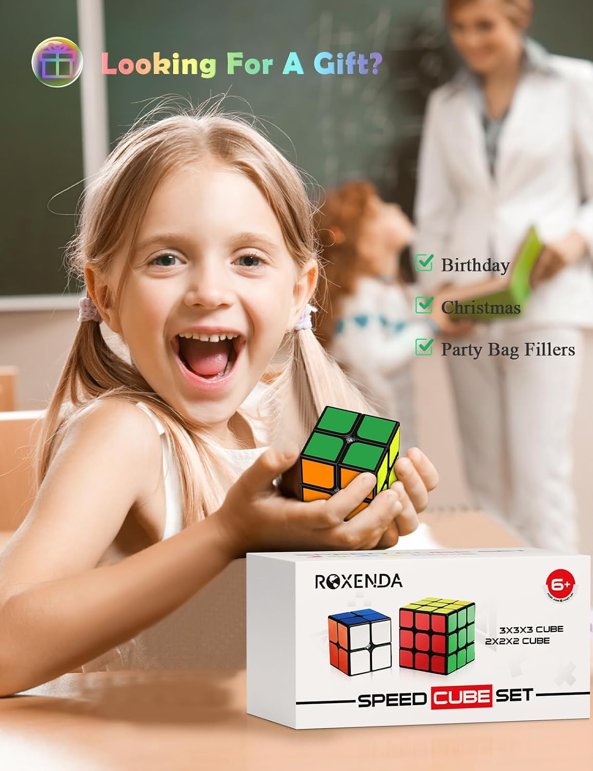 Detalle de ROXENDA Speed Cube Set (2x2 / 3x3) – Original Fast Cube with Instruction (Sticker)