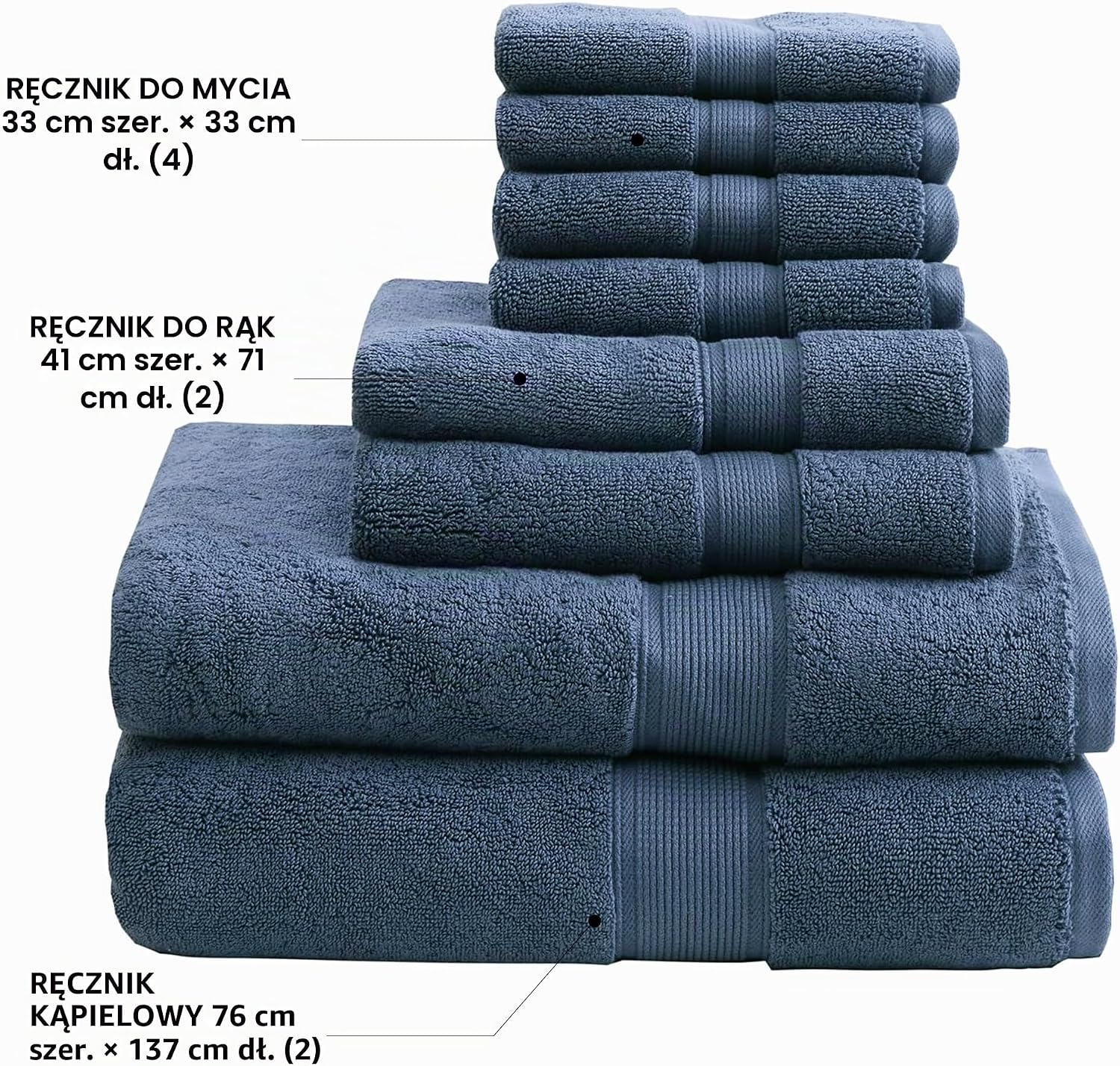 Detalle de Madison Park – zestaw 8 ręczników 800 g/m², 100% bawełna, Slate Blue