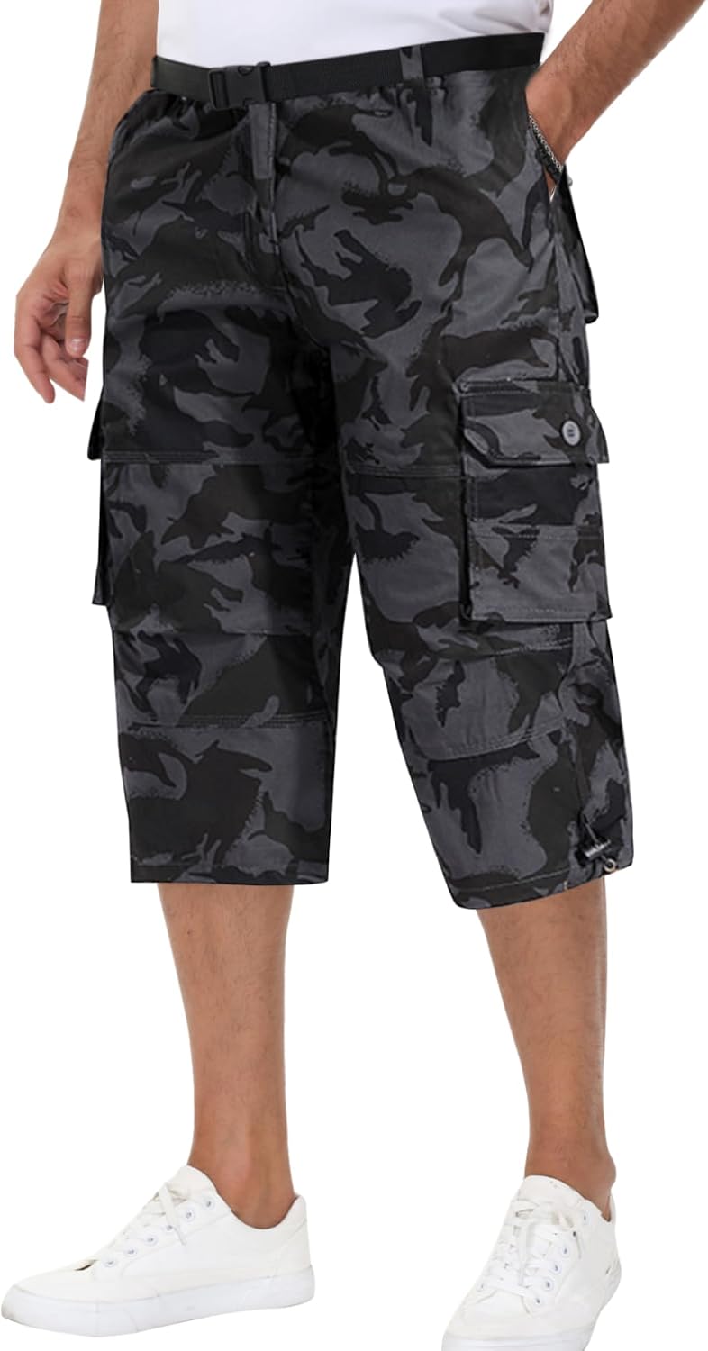 Detalle de NANAMEEI Pantacourt Cargo Homme 3/4 avec poches multiples – short de travail pratique pour l’été