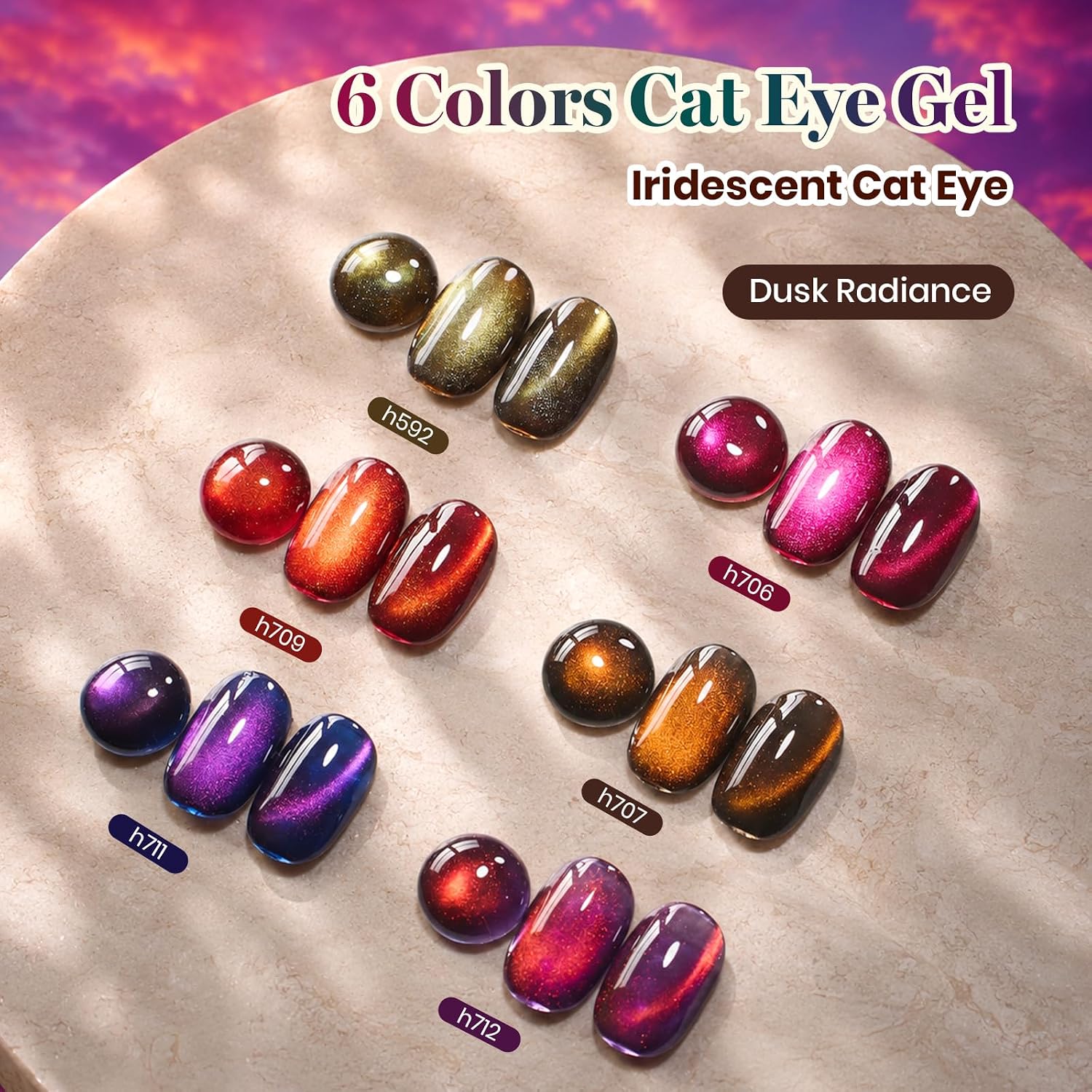 Detalle 2 de Beetles Dusk Radiance Cat Eye Gel Nail Polish Set, 6 Magnetic Colors