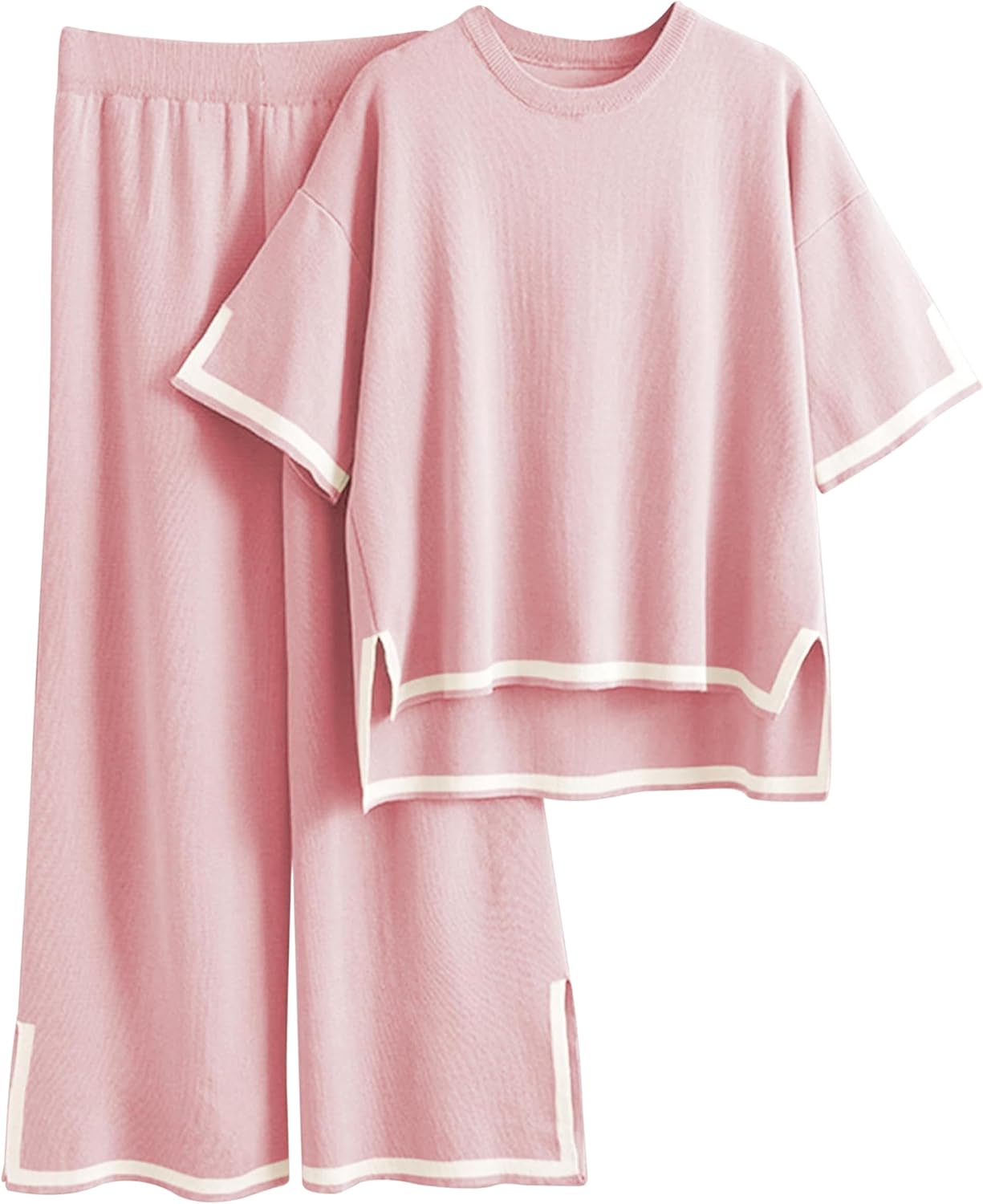Detalle de Tanming Women’s 2-Piece Sweater Lounge Set (Short Sleeve Knit Pullover + Wide-Leg Pants)