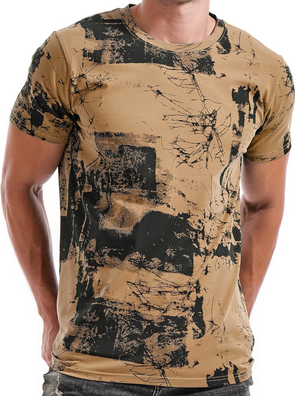 Detalle de RONOMO Herren-T-Shirt aus 95% Baumwolle & 5% Spandex (Mikroelastik), hautfreundlich