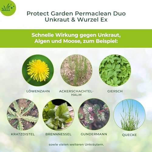 Detalle de PROTECT GARDEN Permaclean Duo Unkrautvernichter, 1000 ml Konzentrat – Zweifach-Wirksystem gegen Unkraut, Algen und Moose