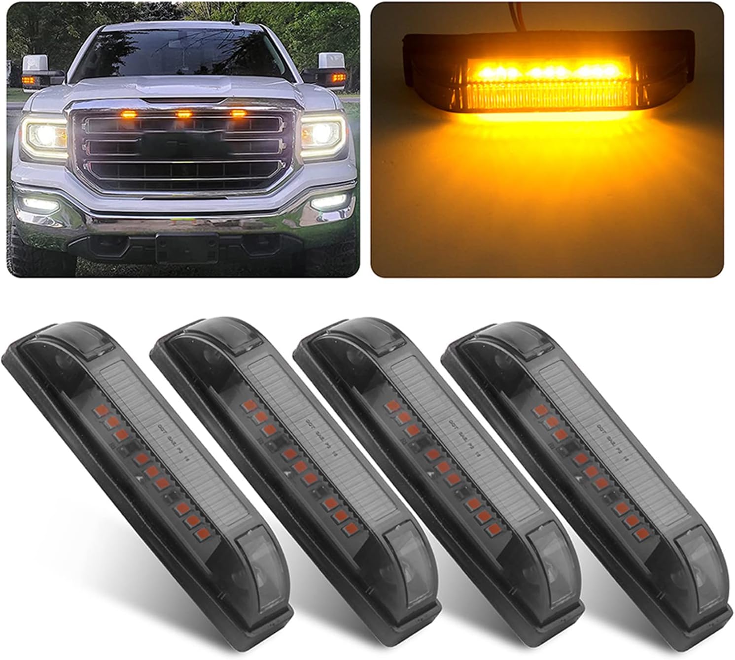 Detalle de Partswcgg スモークアンバーLEDグリルマーカーライト 4個セット・4インチ・12V