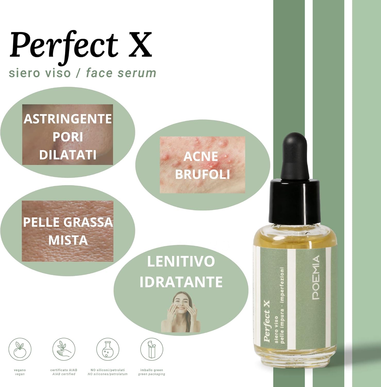 Detalle de Poemia Siero Acne Viso Brufoli e Pori Dilatati Bio Vegano con Acido Mandelico, Niacinamide e Tea Tree Oil – Made in Italy, 30 ml