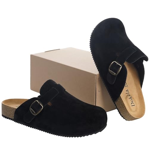 Detalle de Dokela Cuir Sabots Homme Mules Femme Chaussons avec Liège, Noir, 48