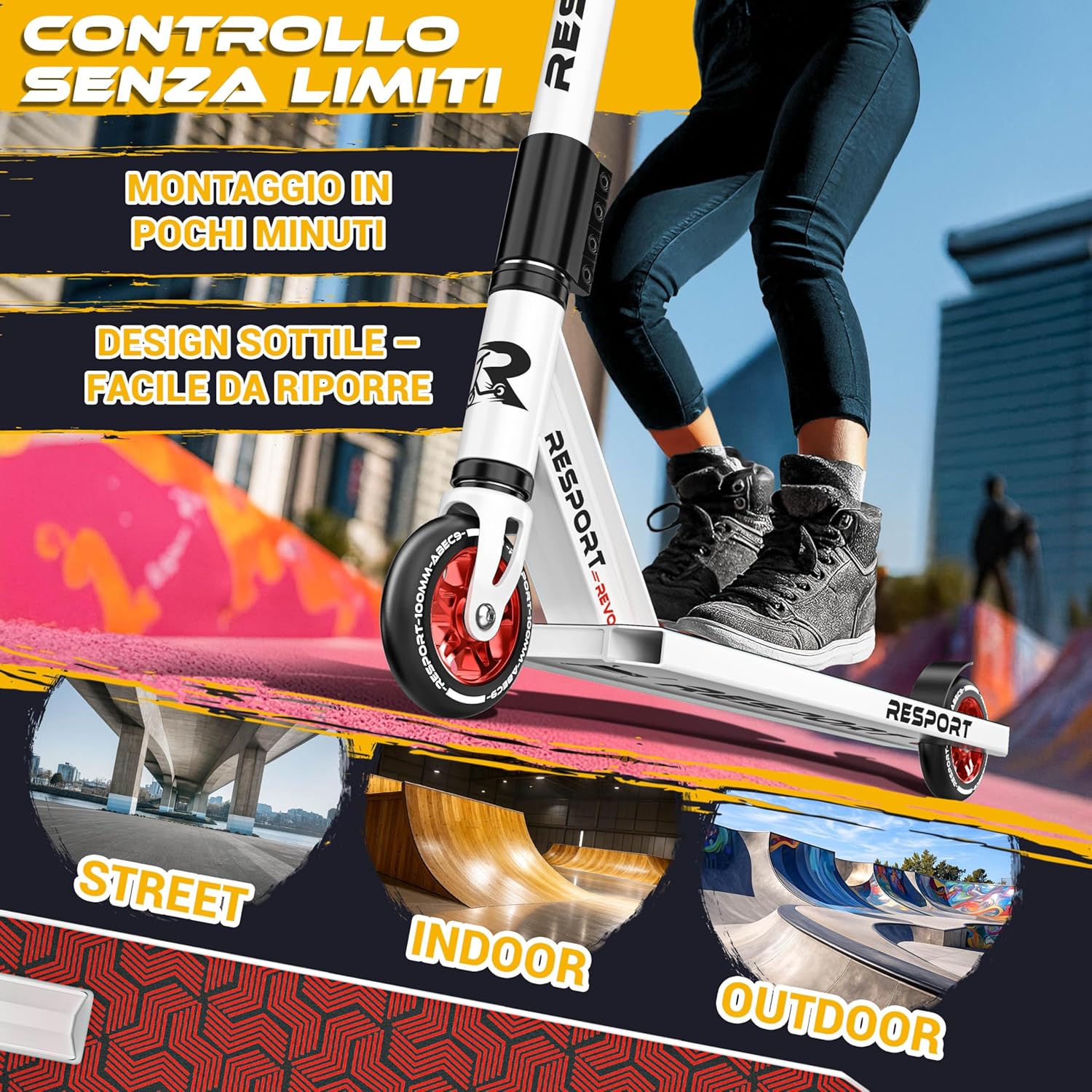 Thumbnail 3 de RE:SPORT Stunt Scooter REVO con supporto, ruote 100 mm in poliuretano e cuscinetti ABEC 9