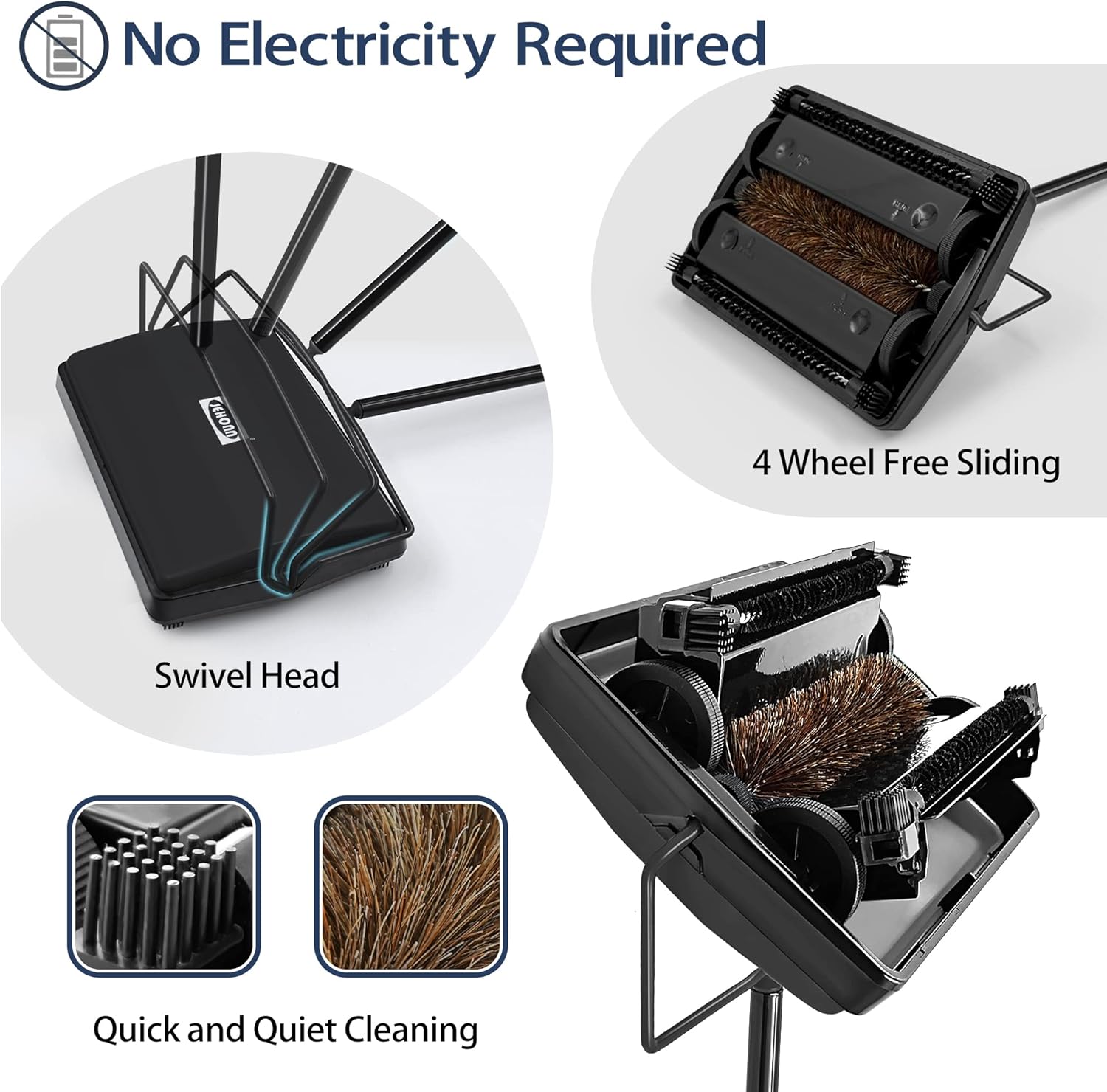 Detalle de JEHONN Carpet Floor Sweeper with Horsehair for Pet Hair 🧹