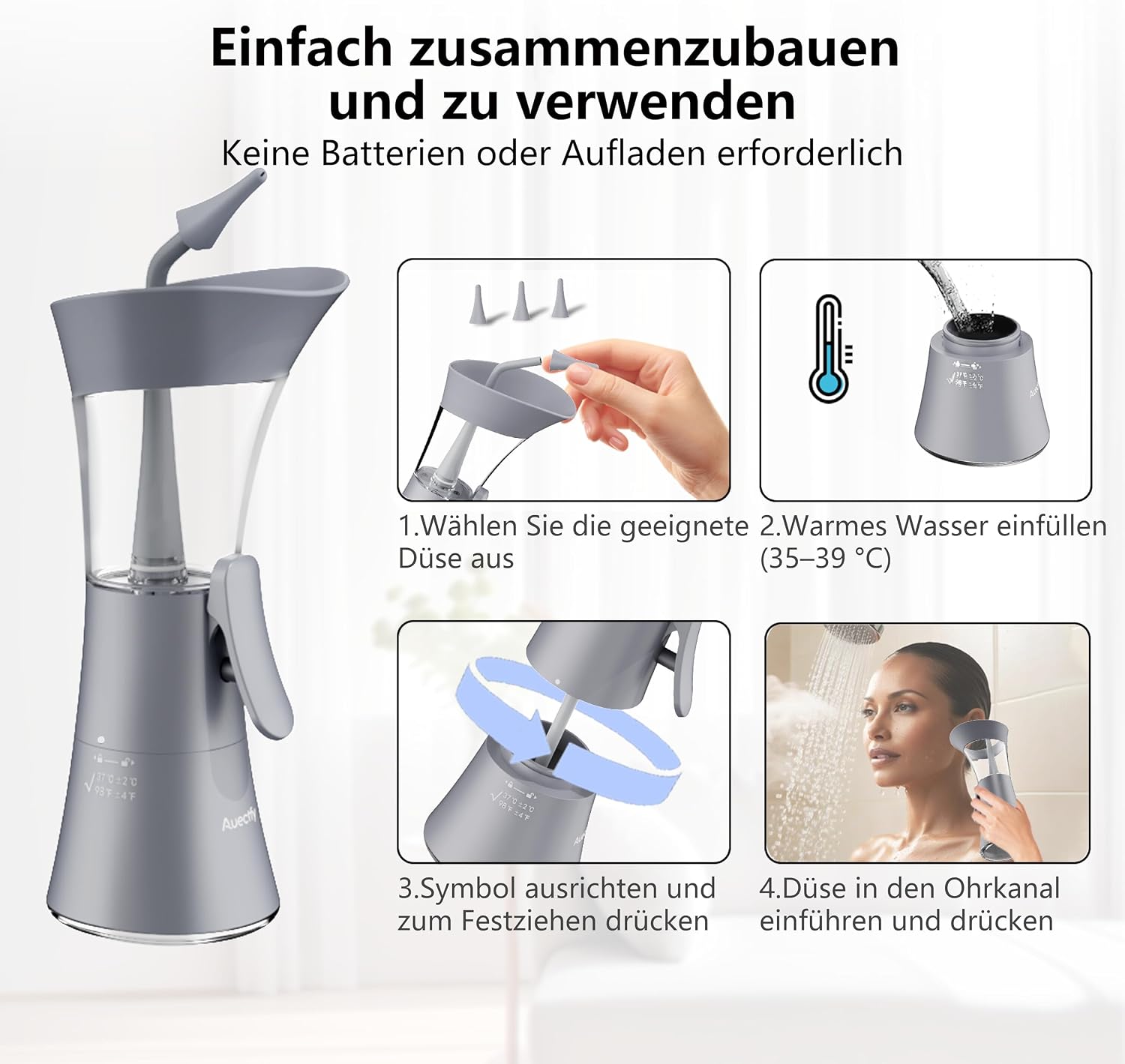 Detalle 1 de Auectfy handmatige oorreinigingsset met siliconen tip en 4 opzetstukken