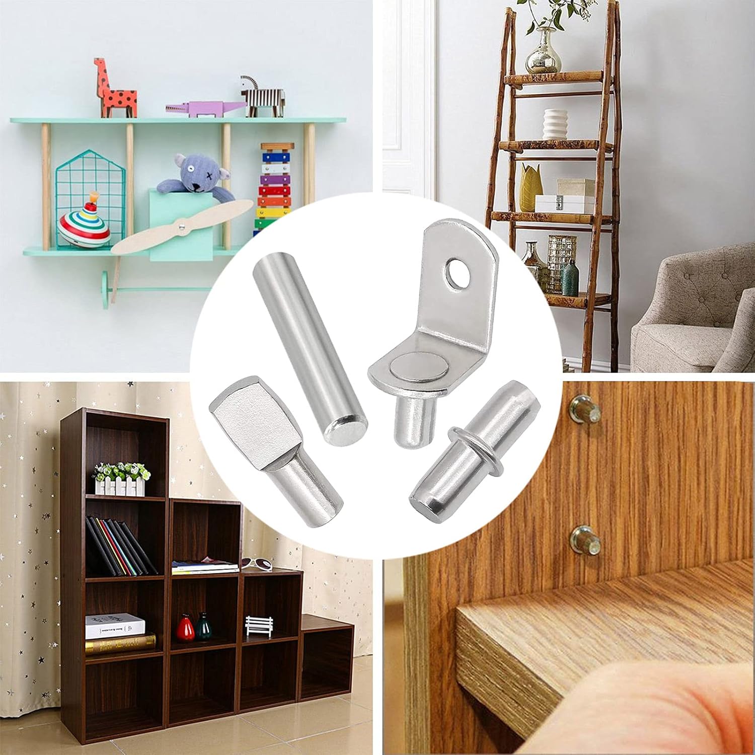 Detalle de Cerpourt 104-Piece Shelf Pin Kit, 4 Styles, Nickel-Plated Metal