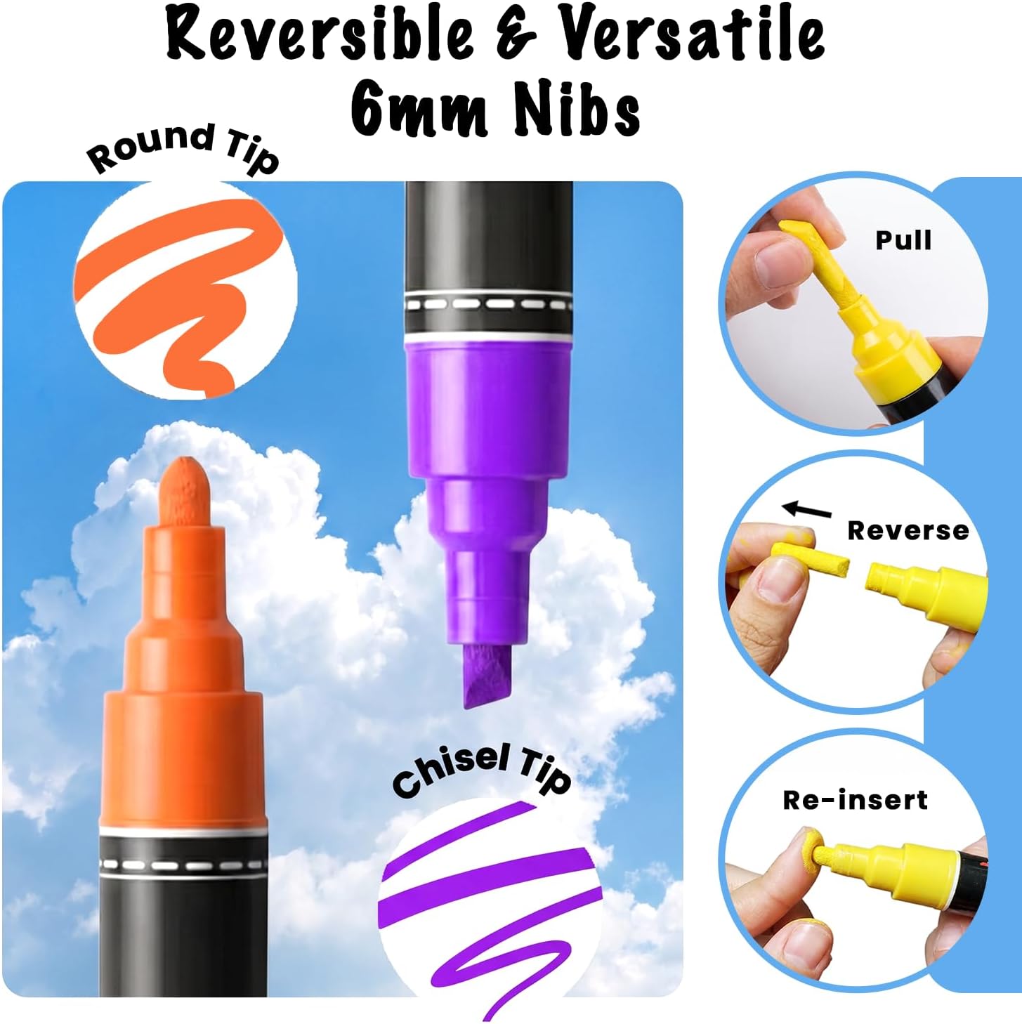 Thumbnail 2 de Chalkola Liquid Chalk Pens (Pack of 40) – Neon, Pastel & Metallic Wipeable Markers with 6mm Reversible Tip