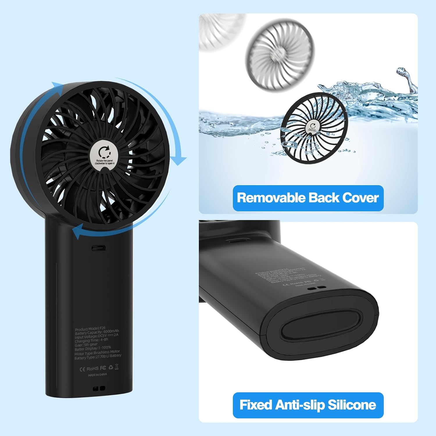 Thumbnail 5 de VKUSRA Portable Handheld Fan — Powerful 6000mAh USB Fan with Dual Airflow and Large LED Display