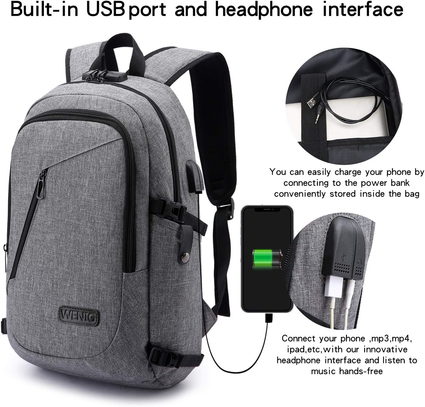 Thumbnail 1 de WENIG Laptop-Rucksack Herren mit Anti-Diebstahl & USB-Ladeanschluss für 15,6 Zoll – Business & Reisen