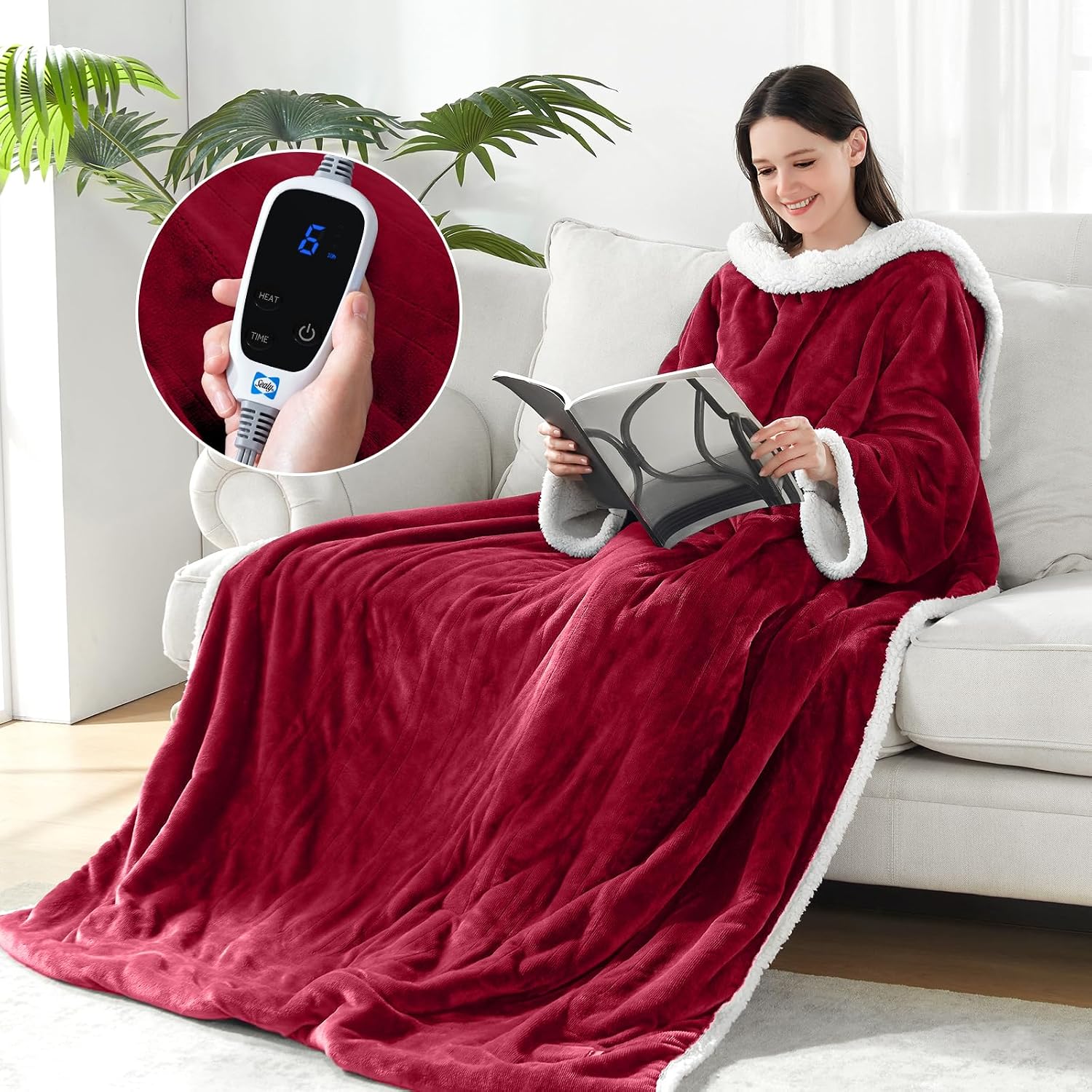 Detalle de Sealy Wearable Electric Blanket, 50" x 70" with Foot Pocket, Sleeves and 6 Heat Settings